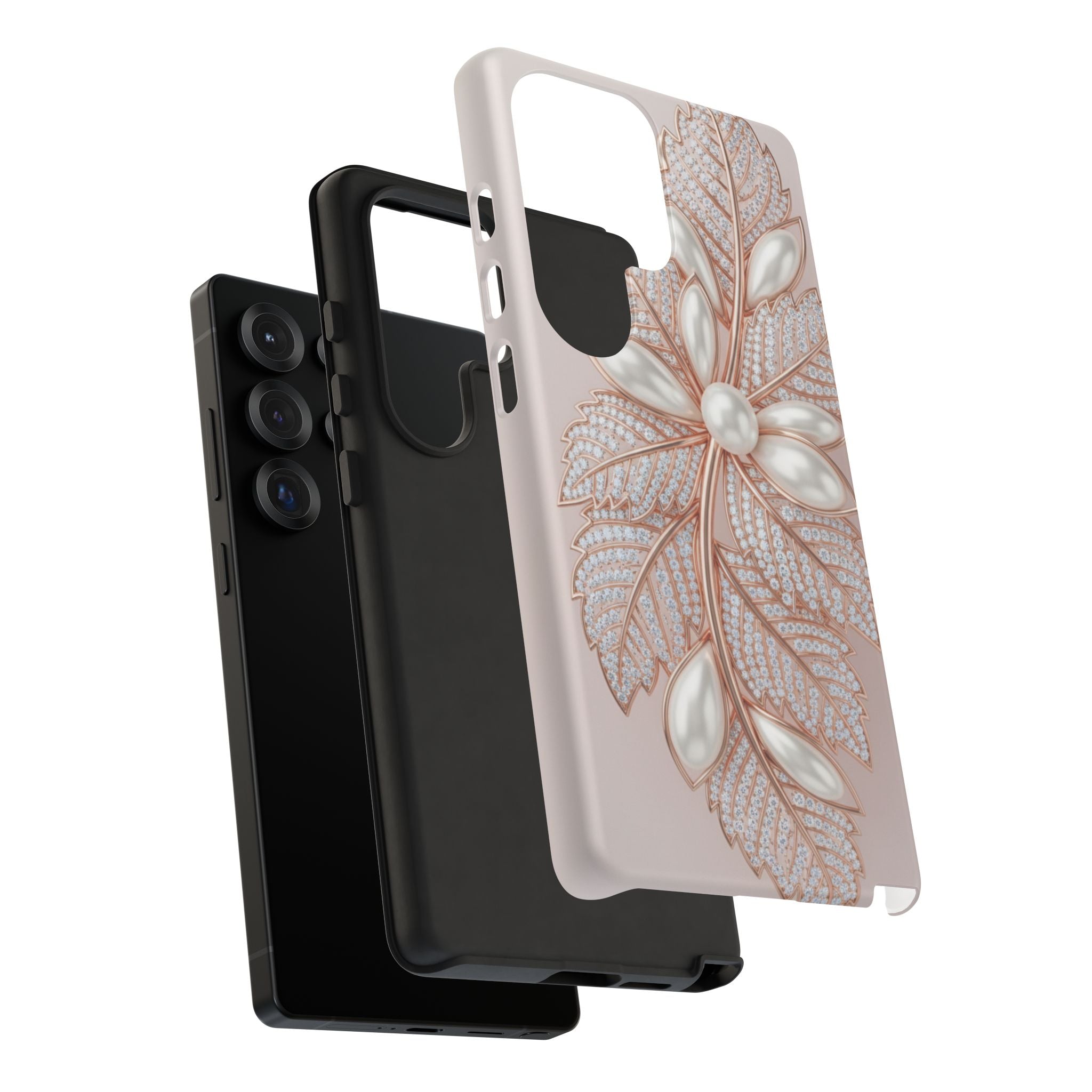 Pearl Floral Phone Case for Samsung galaxy phone — Elegant Rose Gold Leaf Design for Women