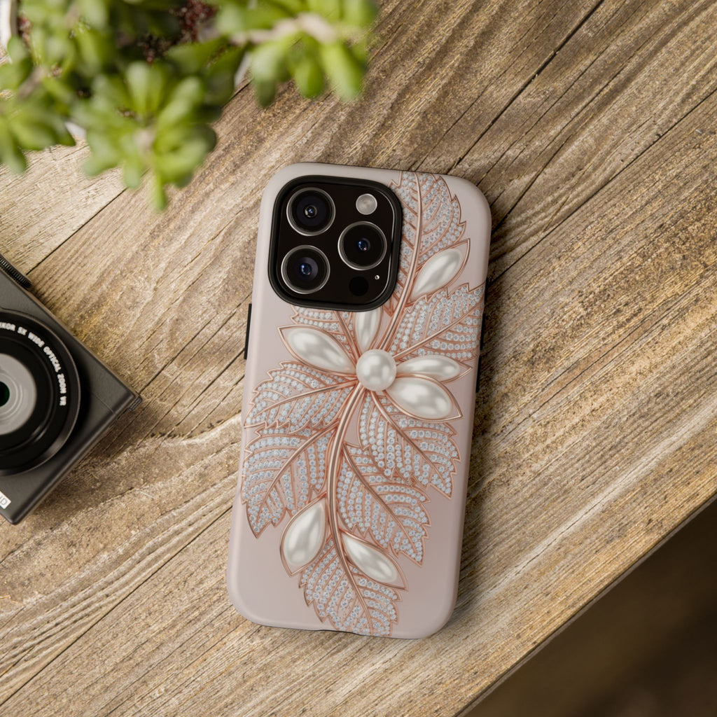 Pearl Floral Phone Case – Rose Gold Leaf iPhone Cover