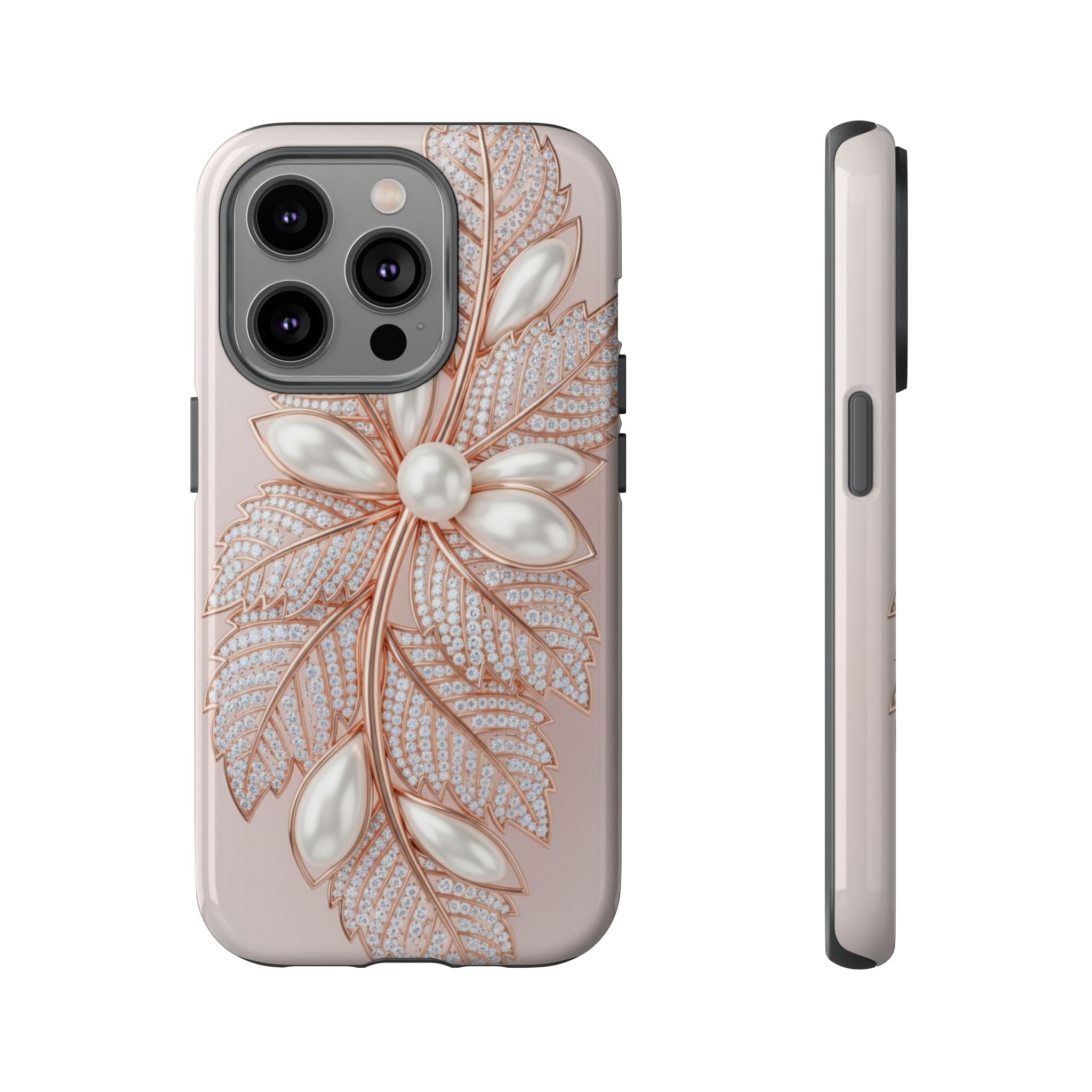 Pearl Floral Phone Case – Rose Gold Leaf iPhone Cover