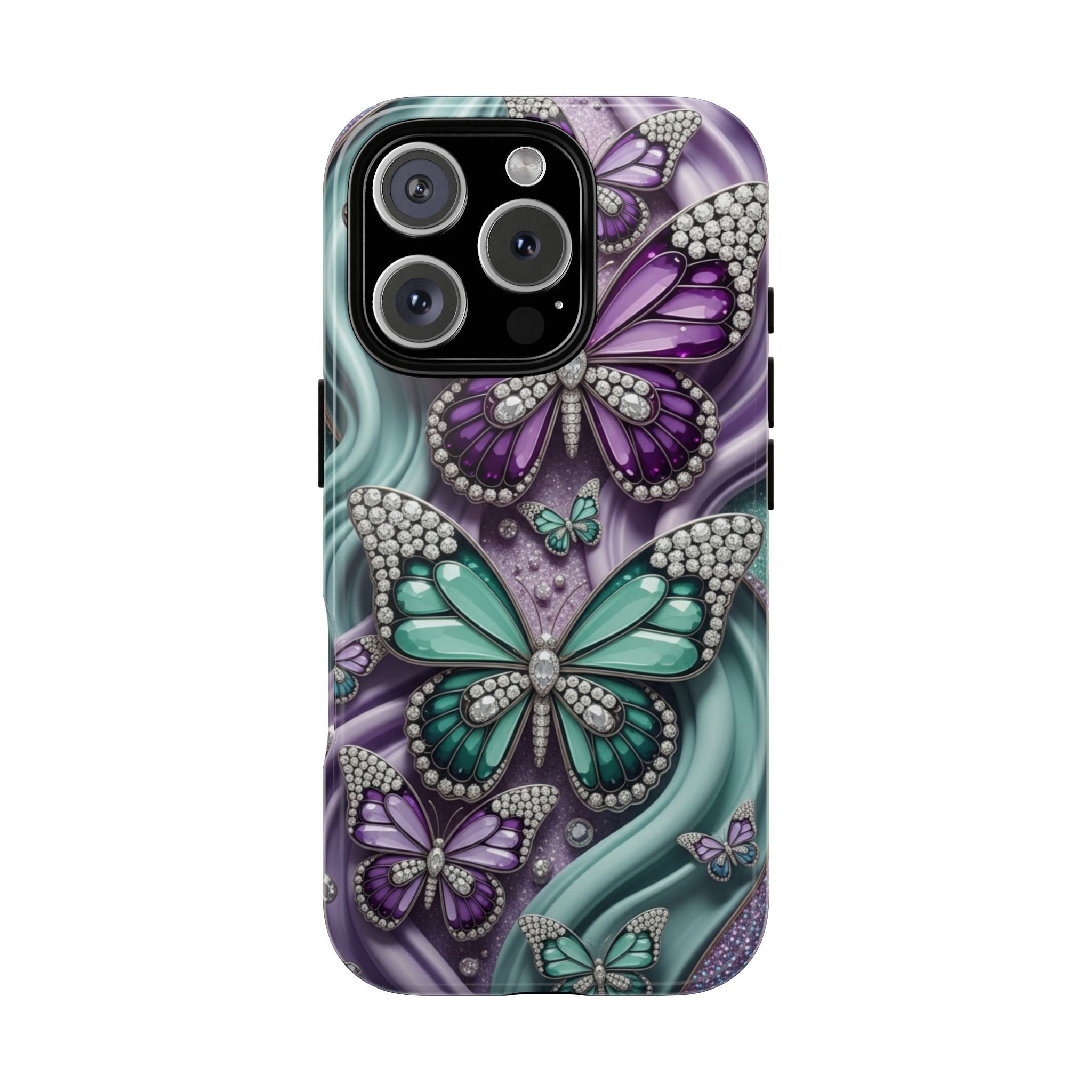 Butterfly Gem Tough Phone Case – Teal & Purple Sparkle Protective Cover