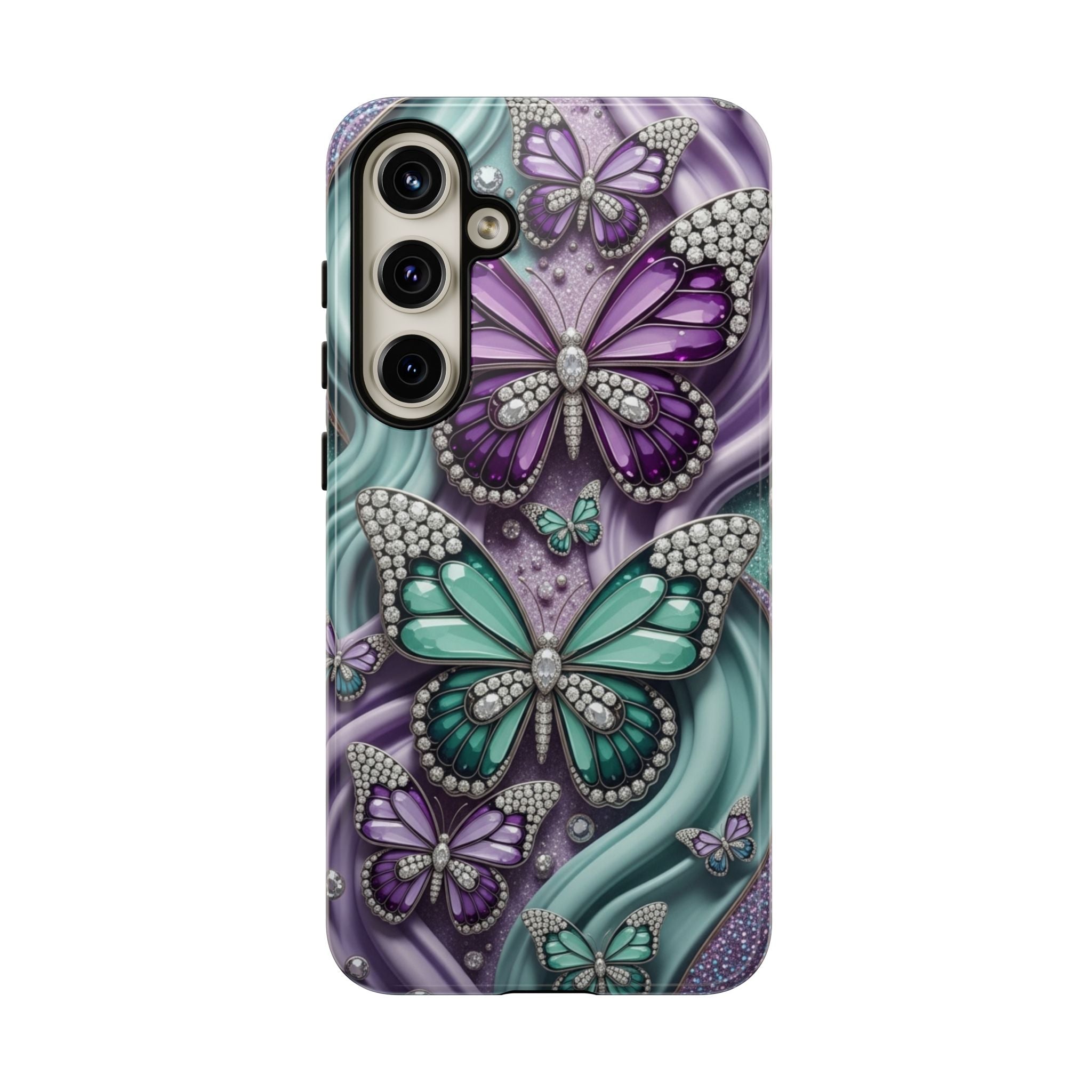 Butterfly Gem Tough Phone Case – Teal & Purple Sparkle Protective Cover