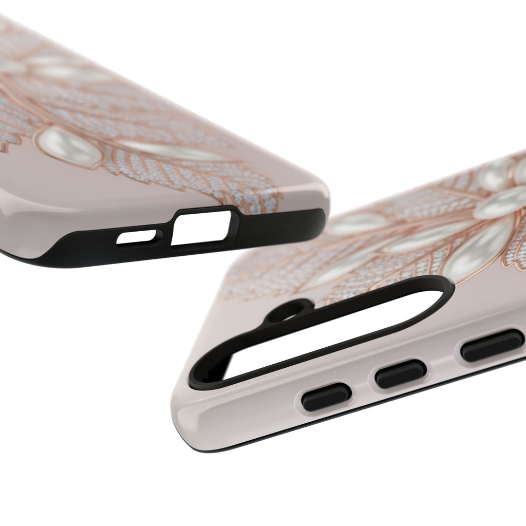 Pearl Floral Phone Case for Samsung galaxy phone — Elegant Rose Gold Leaf Design for Women