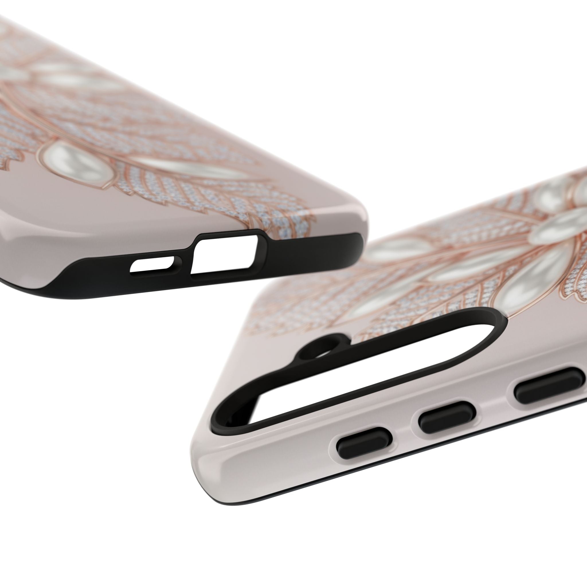 Pearl Floral Phone Case for Samsung galaxy phone — Elegant Rose Gold Leaf Design for Women