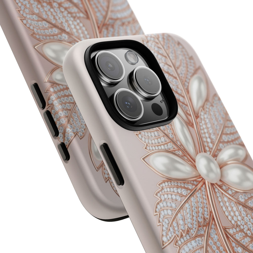 Pearl Floral Phone Case – Rose Gold Leaf iPhone Cover
