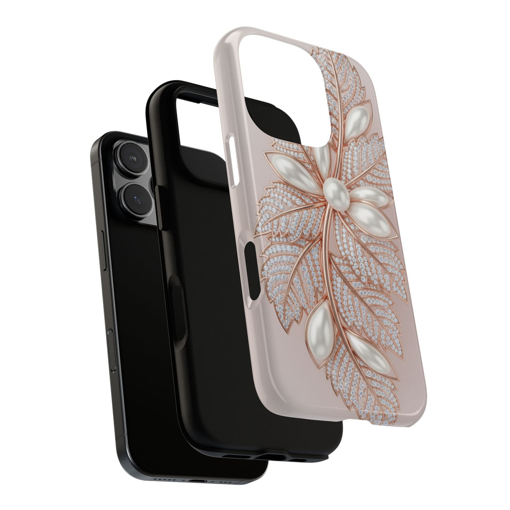 Pearl Floral Phone Case – Rose Gold Leaf iPhone Cover