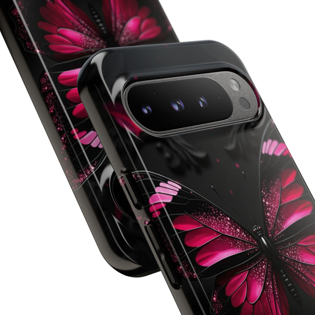 Pink Butterfly Tough Phone Case - Shockproof Protective iPhone Cover