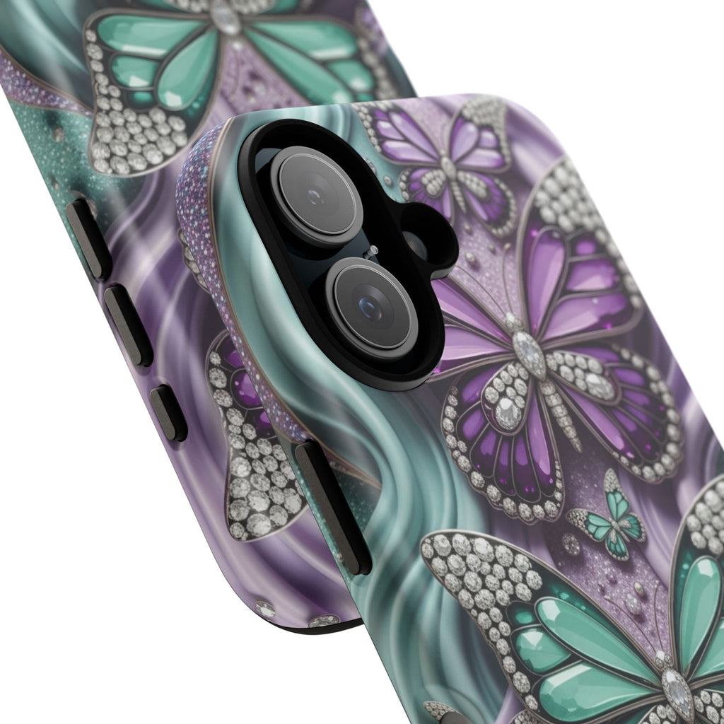 Butterfly Gem Tough Phone Case – Teal & Purple Sparkle Protective Cover