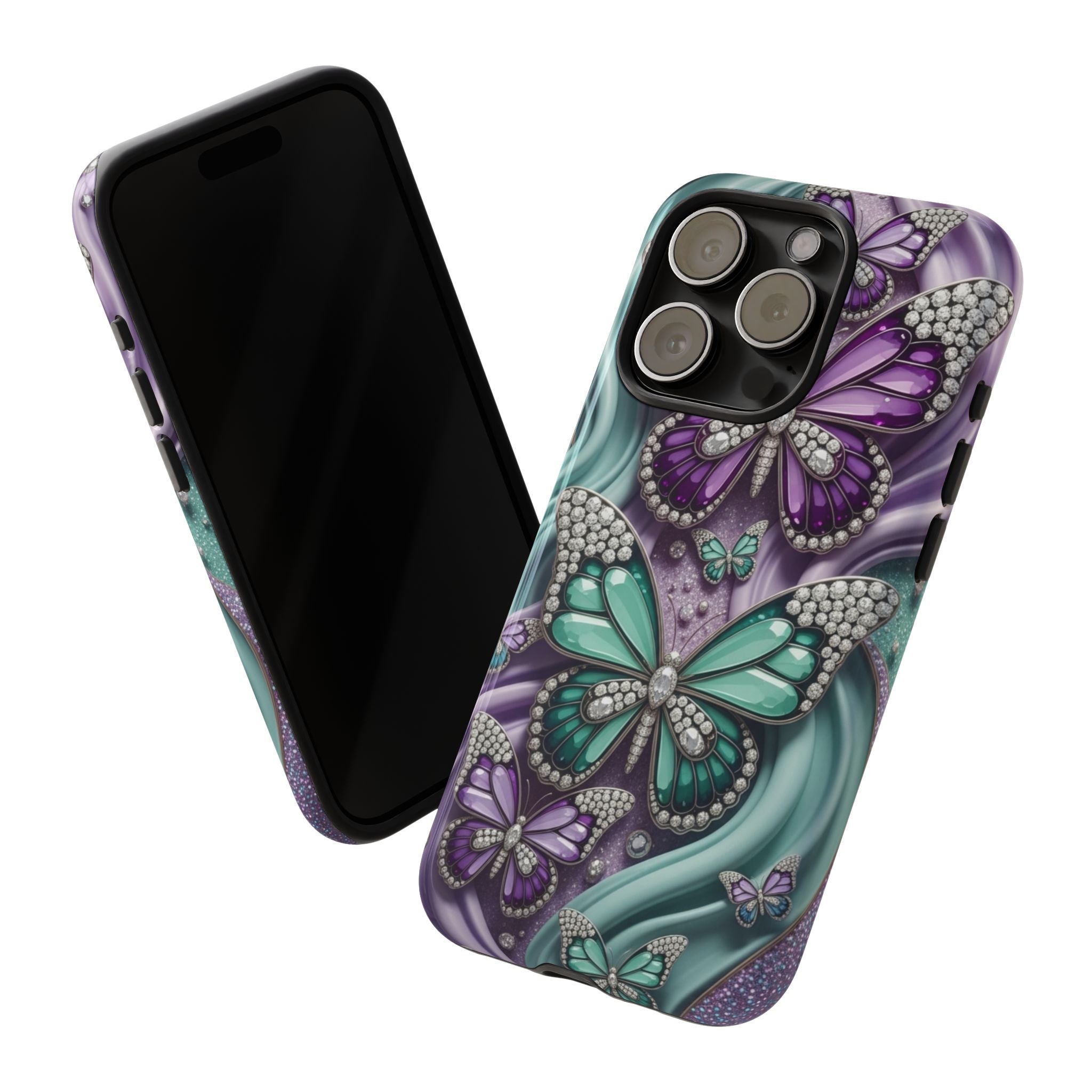 Butterfly Gem Tough Phone Case – Teal & Purple Sparkle Protective Cover