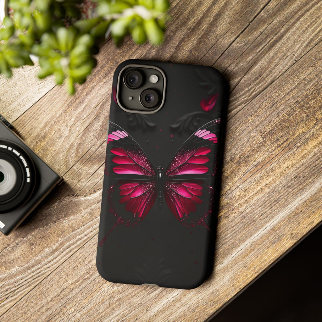 Pink Butterfly Tough Phone Case - Shockproof Protective iPhone Cover