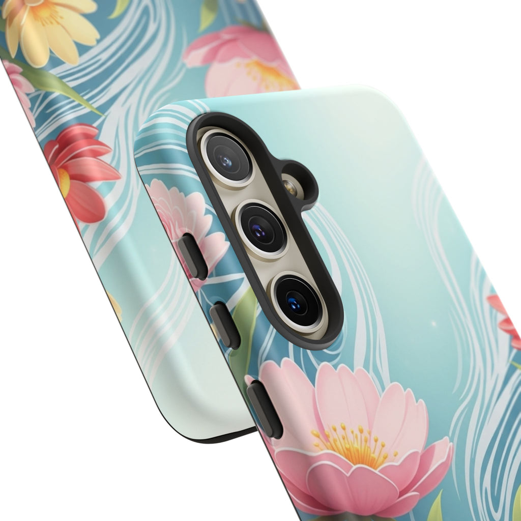 Floral Lotus Tough Phone Case — Watercolor Garden Protective Cover