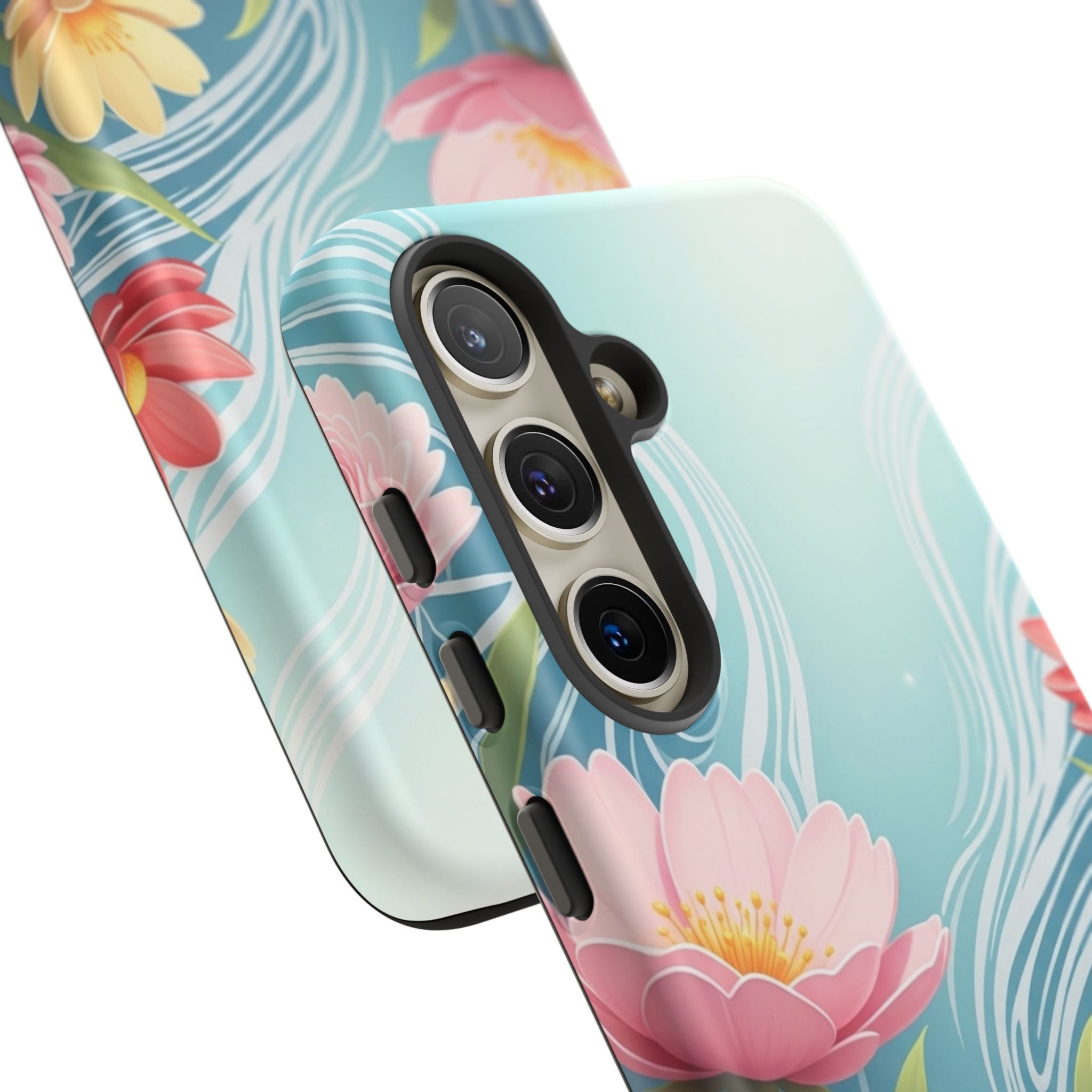 Floral Lotus Tough Phone Case — Watercolor Garden Protective Cover