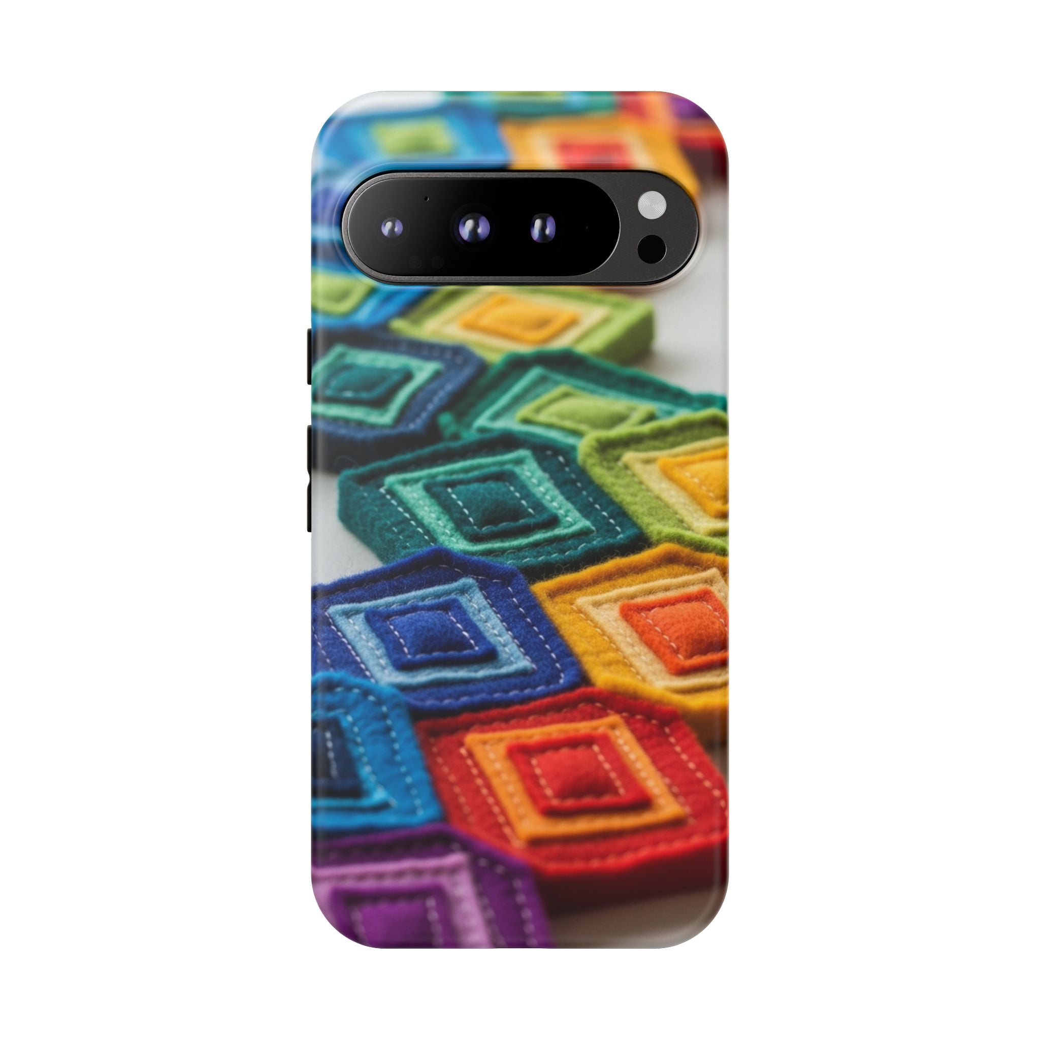 Colorful Geometric Quilt Pattern Phone Case – Bright Rainbow Diamond Tough Case