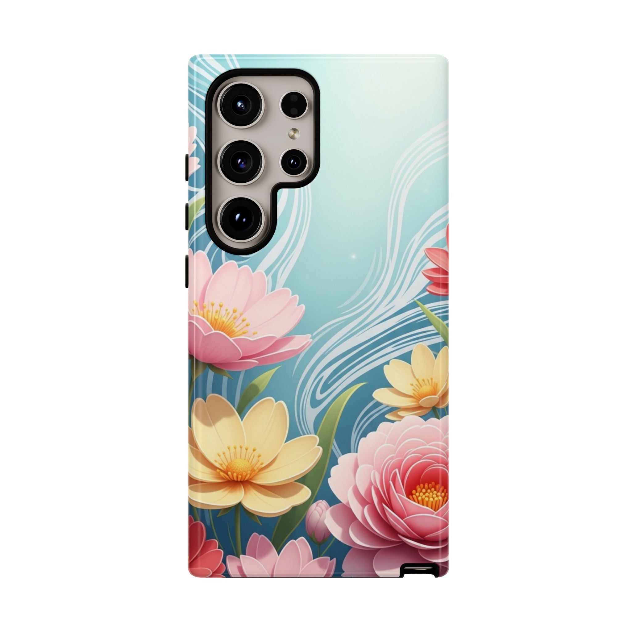 Floral Lotus Tough Phone Case — Watercolor Garden Protective Cover