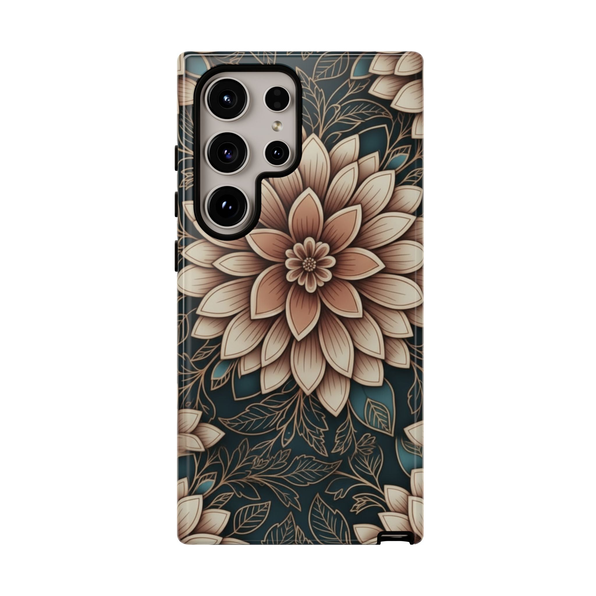 Floral Mandala Tough Phone Case - Boho Dahlia Protective Cover