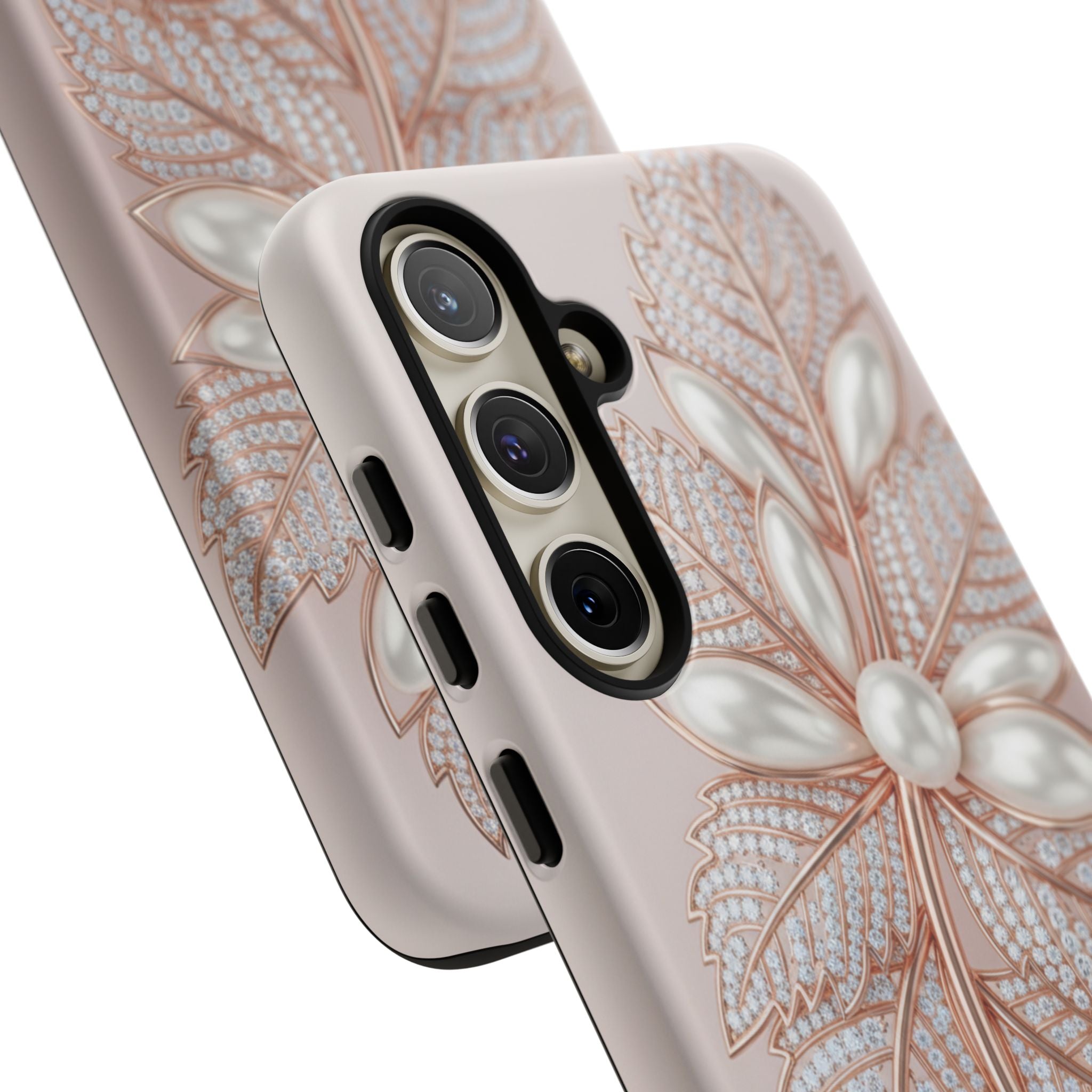 Pearl Floral Phone Case for Samsung galaxy phone — Elegant Rose Gold Leaf Design for Women