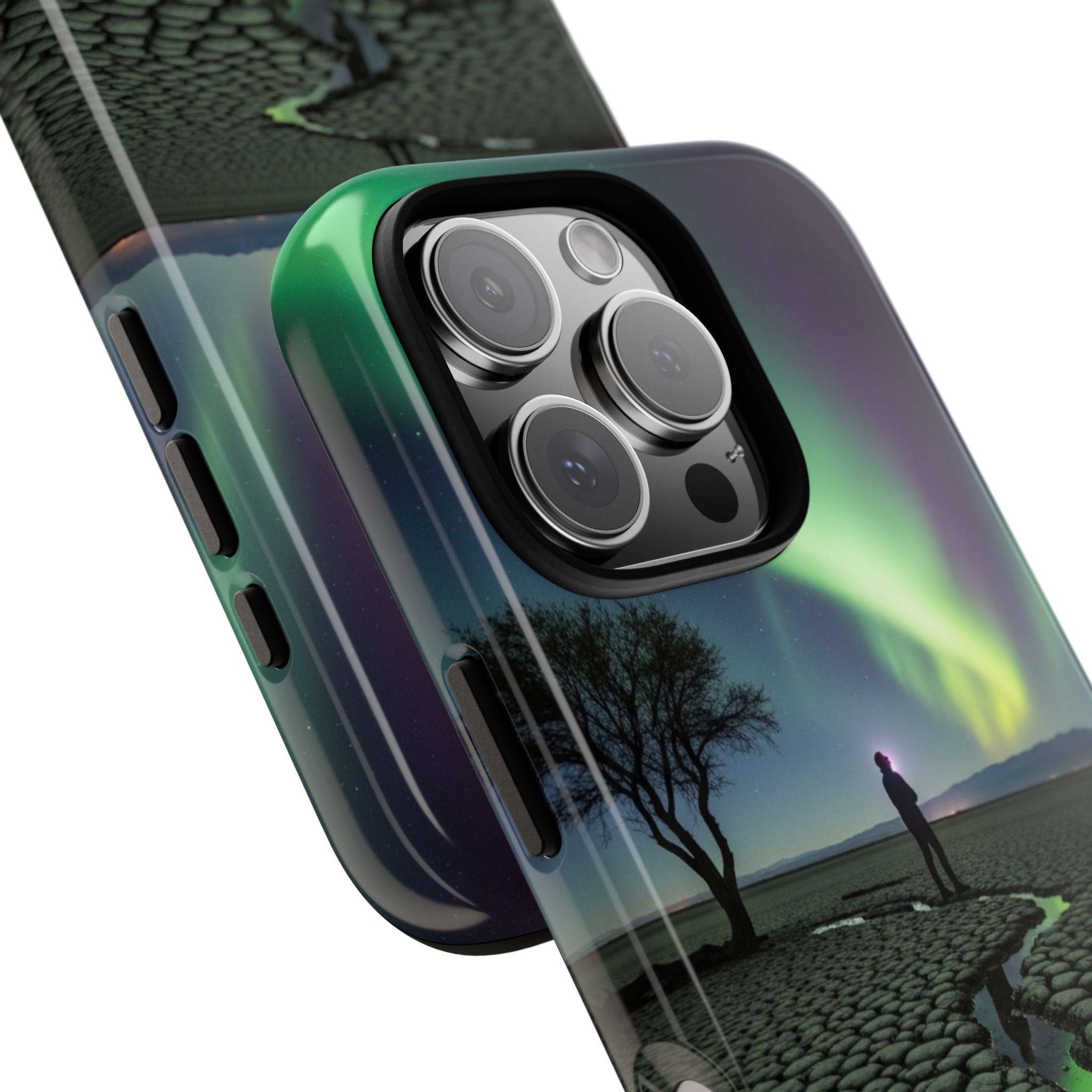 Aurora Night Sky Tough Phone Case — Northern Lights Landscape Protective Cover