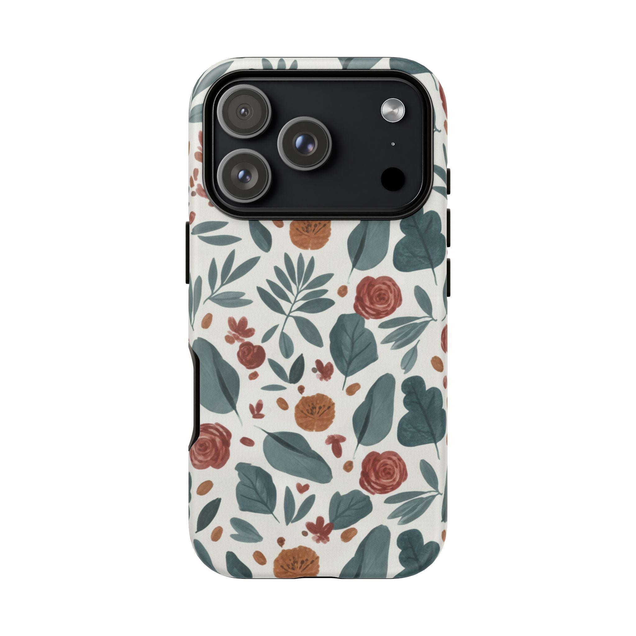 Floral Leaf Pattern Tough Phone Case — Protective Botanical iPhone Cover
