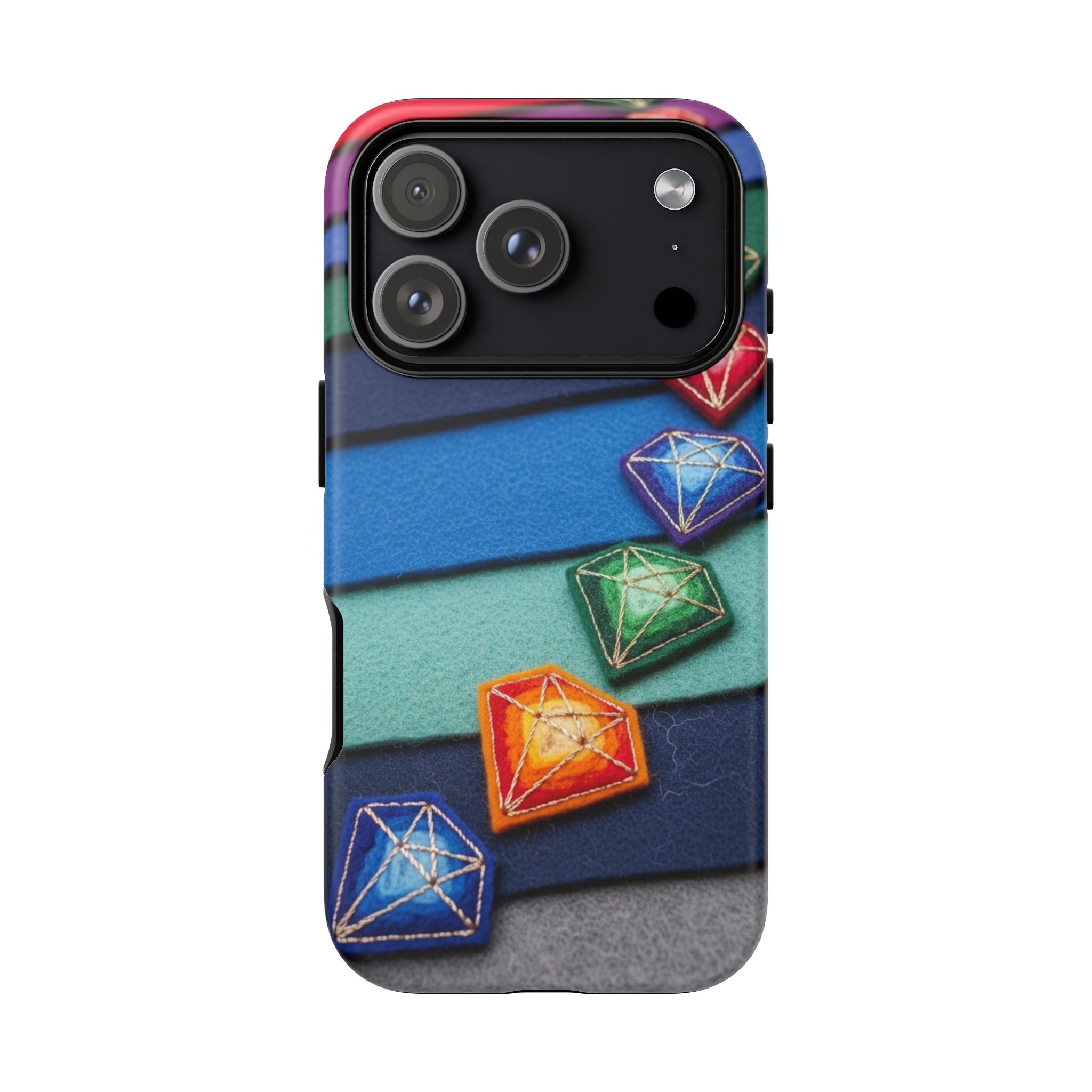 Colorful Gem Stripe Phone Case — Rainbow Diamond Pattern Tough Case