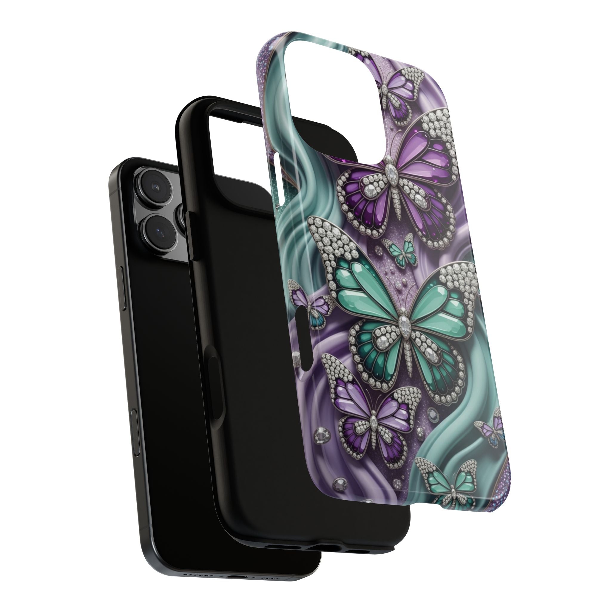Butterfly Gem Tough Phone Case – Teal & Purple Sparkle Protective Cover