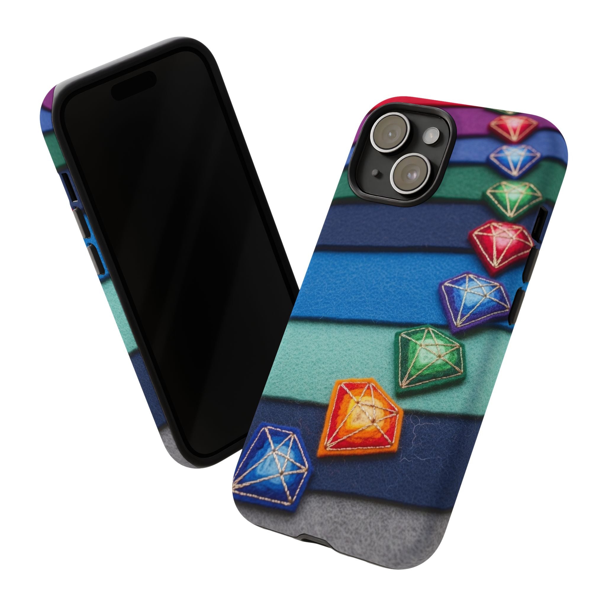 Colorful Gem Stripe Phone Case — Rainbow Diamond Pattern Tough Case