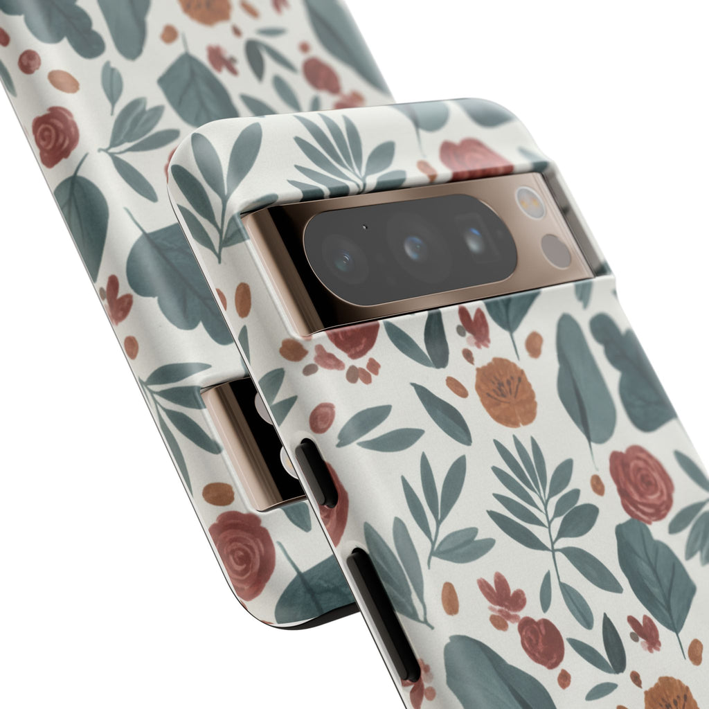 Floral Leaf Pattern Tough Phone Case — Protective Botanical iPhone Cover