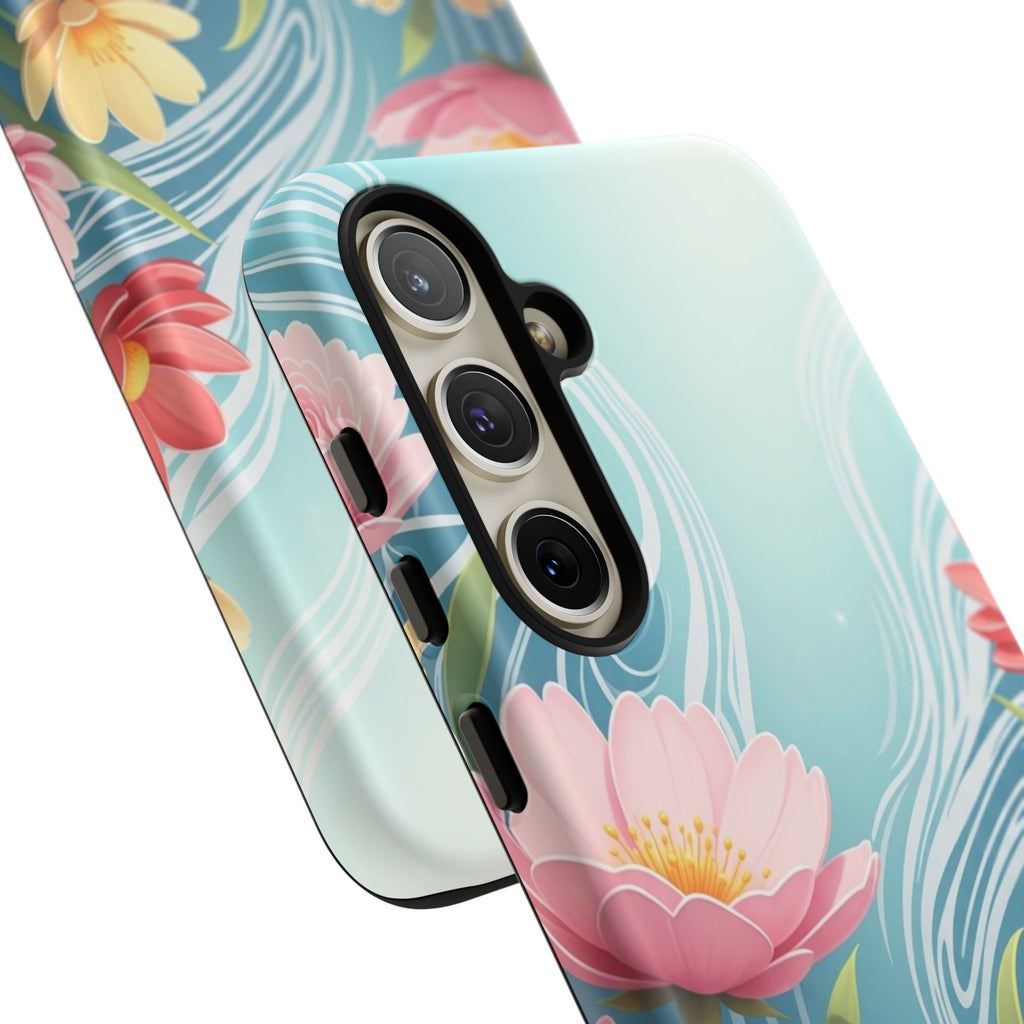 Floral Lotus Tough Phone Case — Watercolor Garden Protective Cover