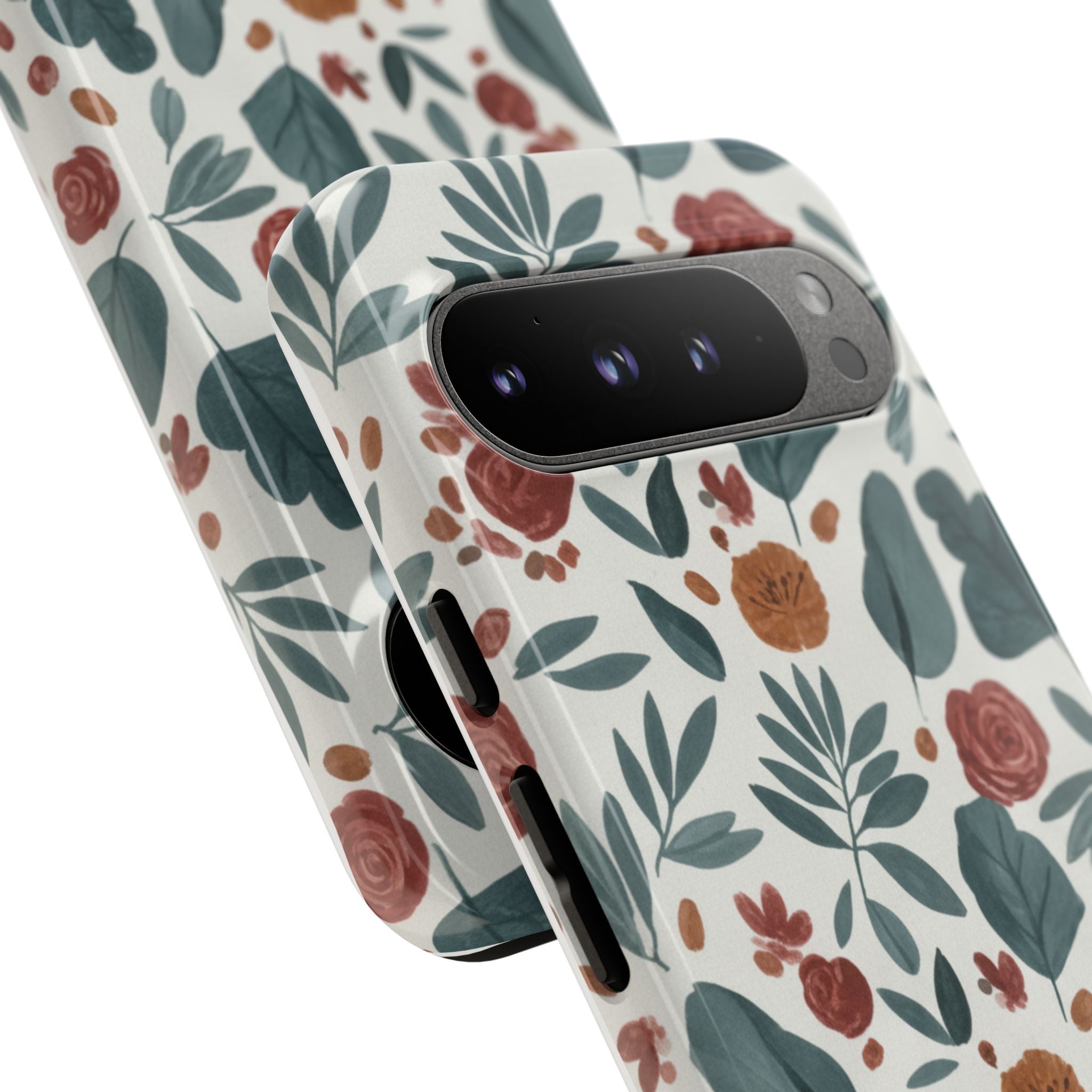 Floral Leaf Pattern Tough Phone Case — Protective Botanical iPhone Cover
