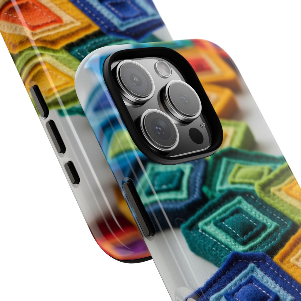Colorful Geometric Quilt Pattern Phone Case – Bright Rainbow Diamond Tough Case