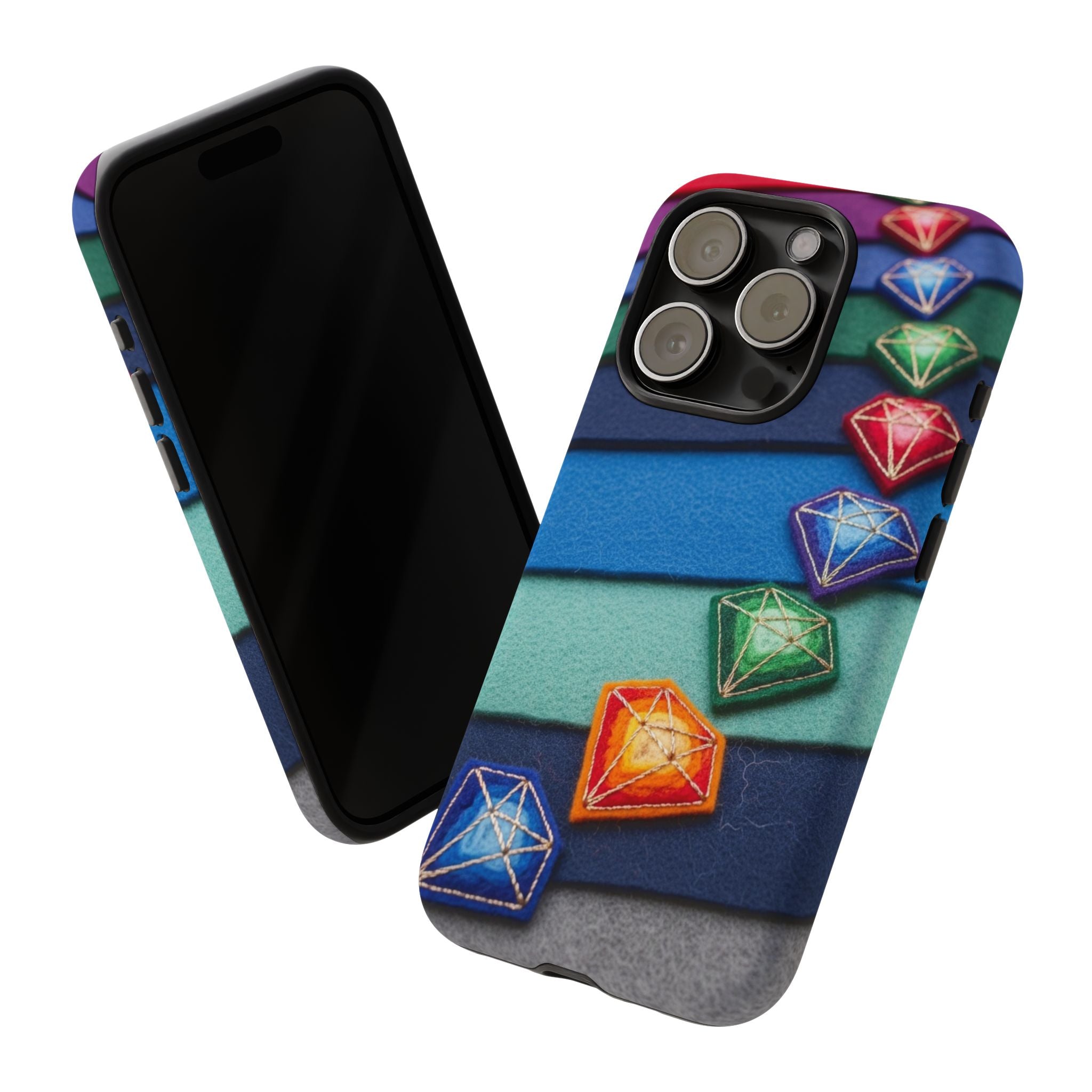Colorful Gem Stripe Phone Case — Rainbow Diamond Pattern Tough Case
