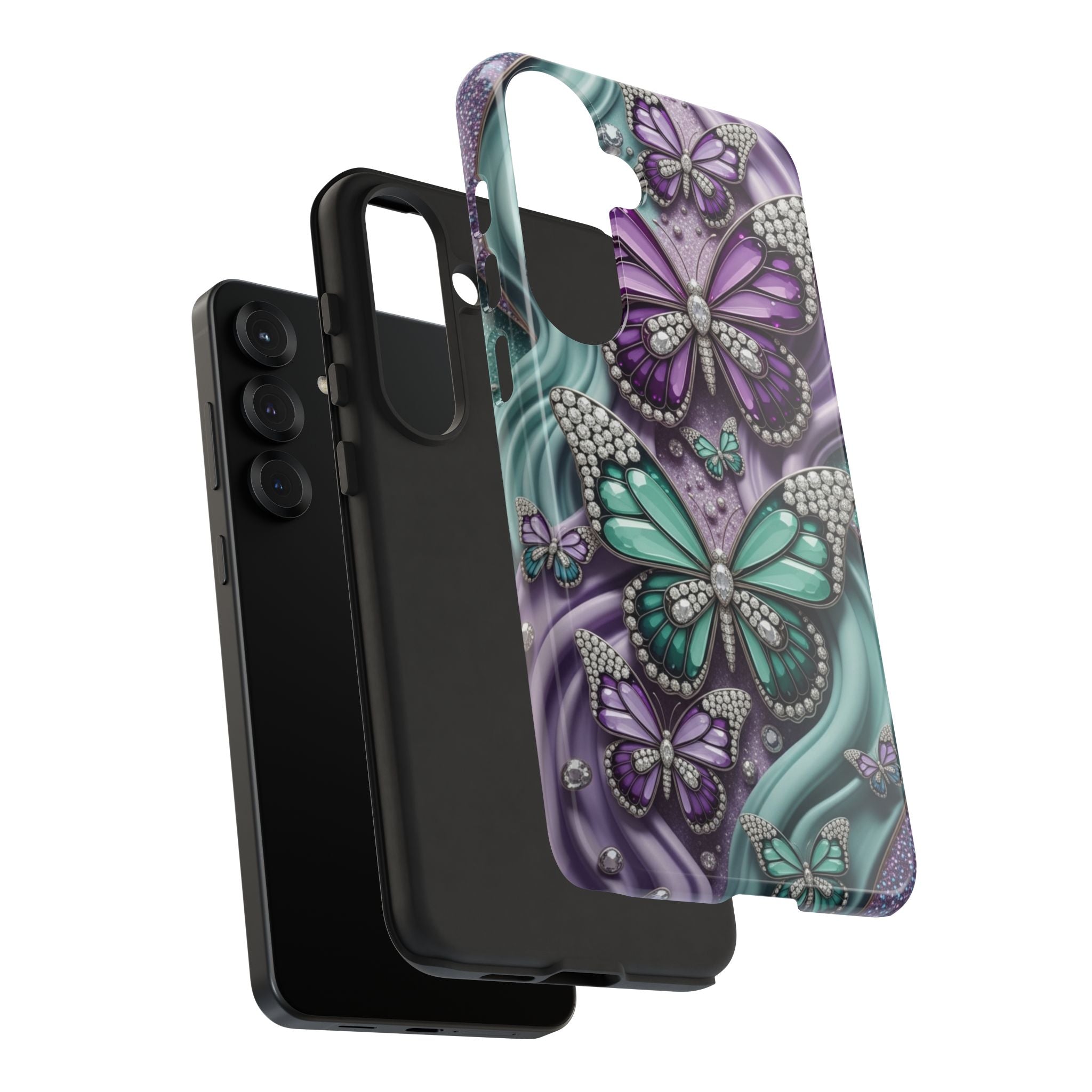 Butterfly Gem Tough Phone Case – Teal & Purple Sparkle Protective Cover