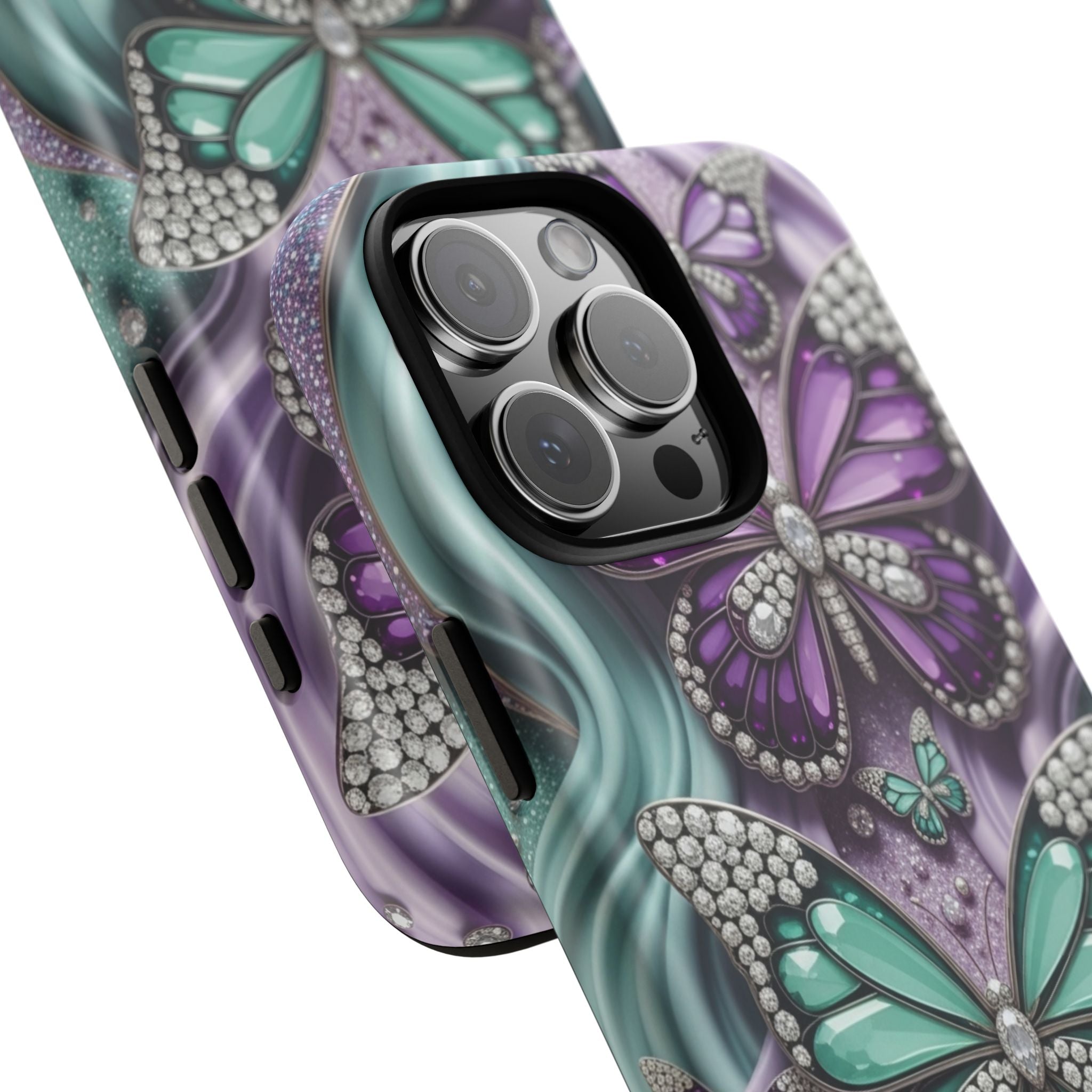 Butterfly Gem Tough Phone Case – Teal & Purple Sparkle Protective Cover