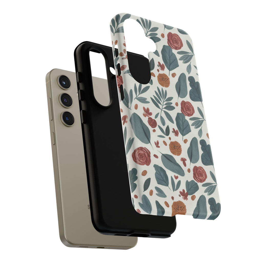 Floral Leaf Pattern Tough Phone Case — Protective Botanical iPhone Cover