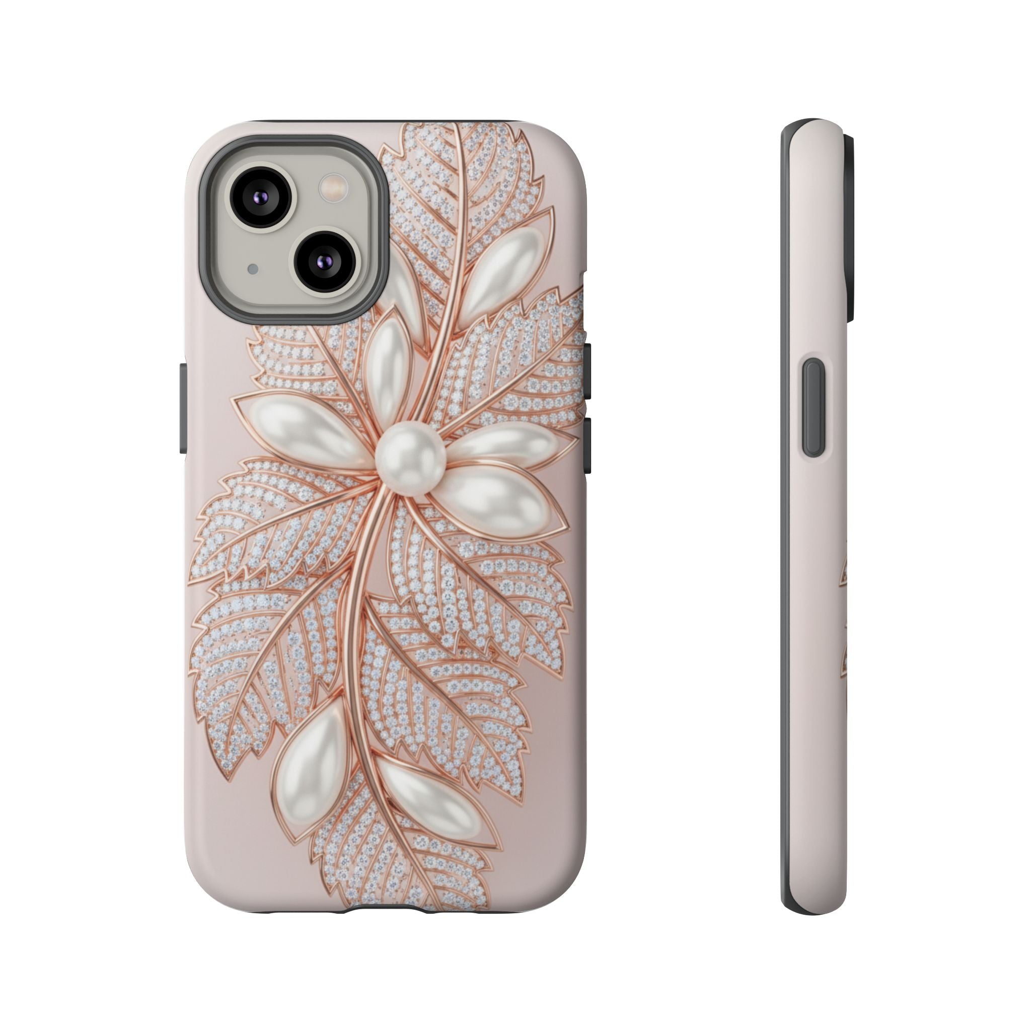 Pearl Floral Phone Case – Rose Gold Leaf iPhone Cover