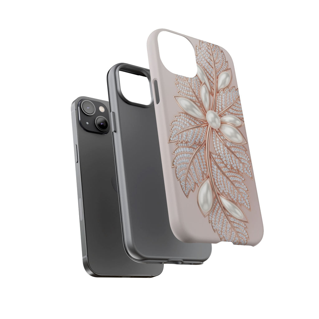 Pearl Floral Phone Case – Rose Gold Leaf iPhone Cover