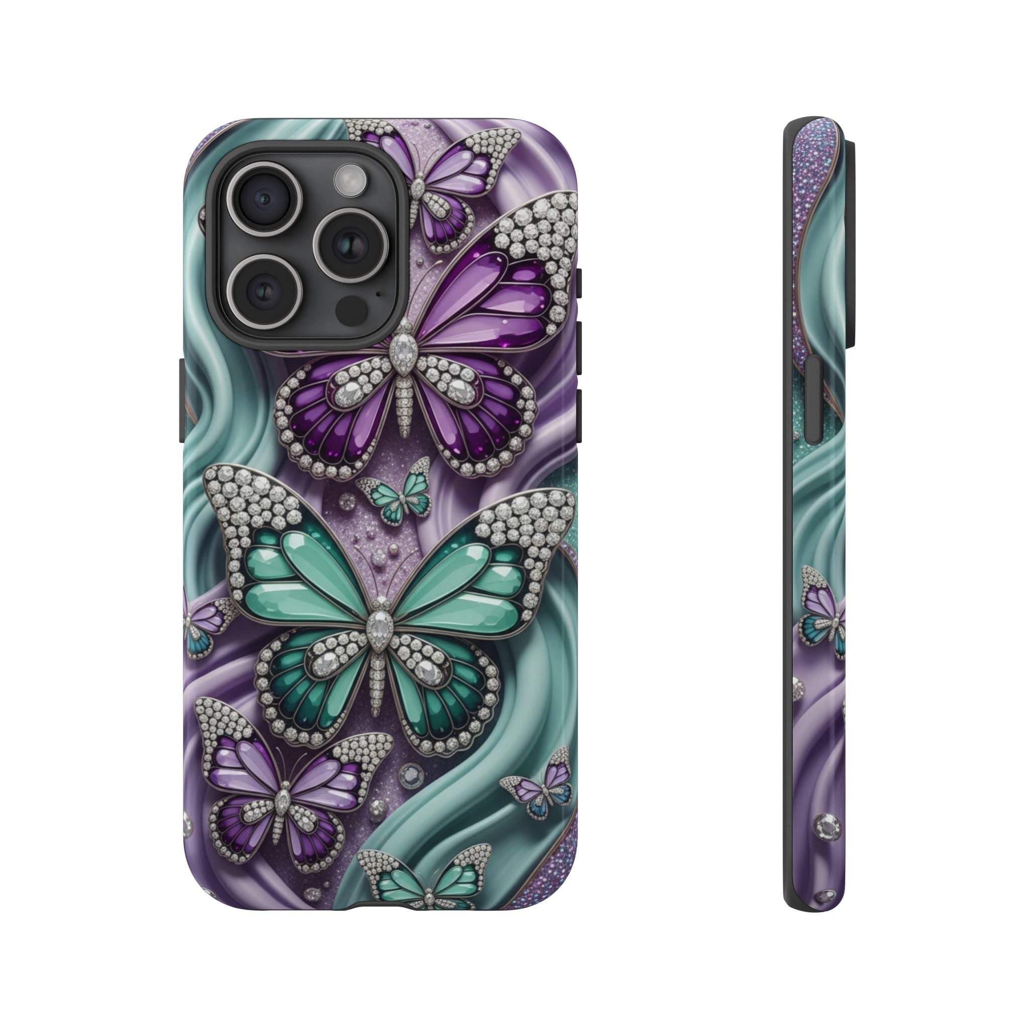 Butterfly Gem Tough Phone Case – Teal & Purple Sparkle Protective Cover