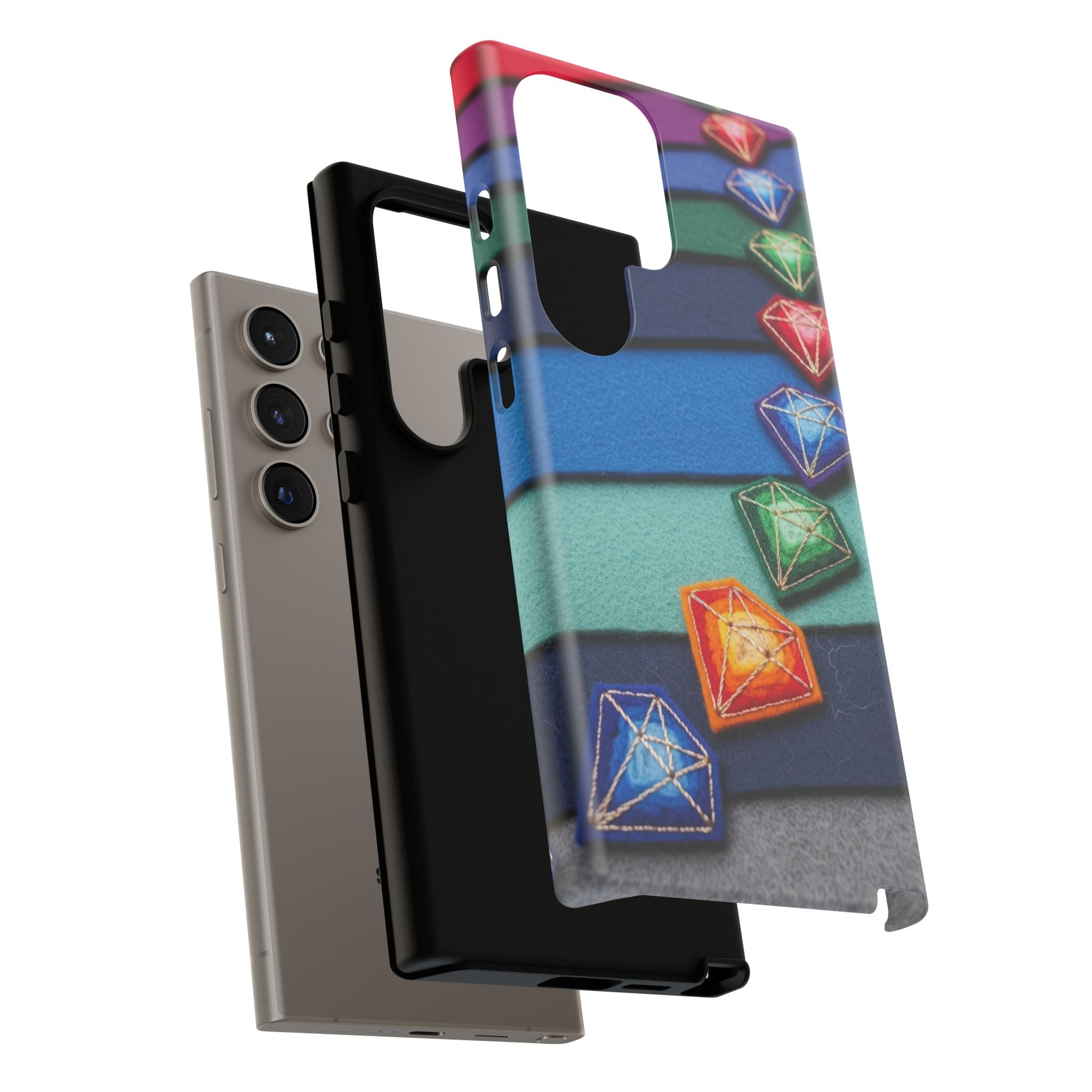 Colorful Gem Stripe Phone Case — Rainbow Diamond Pattern Tough Case