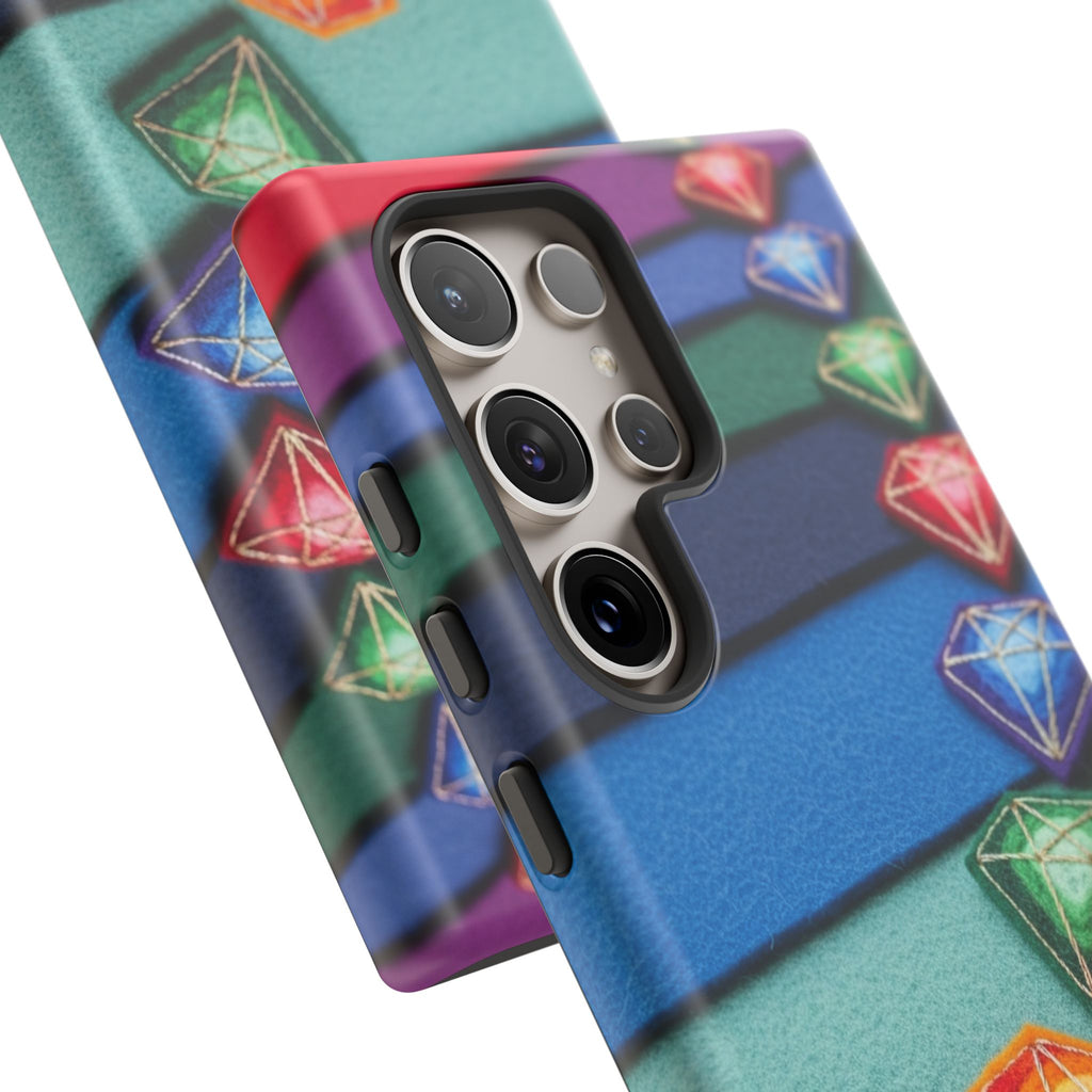 Colorful Gem Stripe Phone Case — Rainbow Diamond Pattern Tough Case