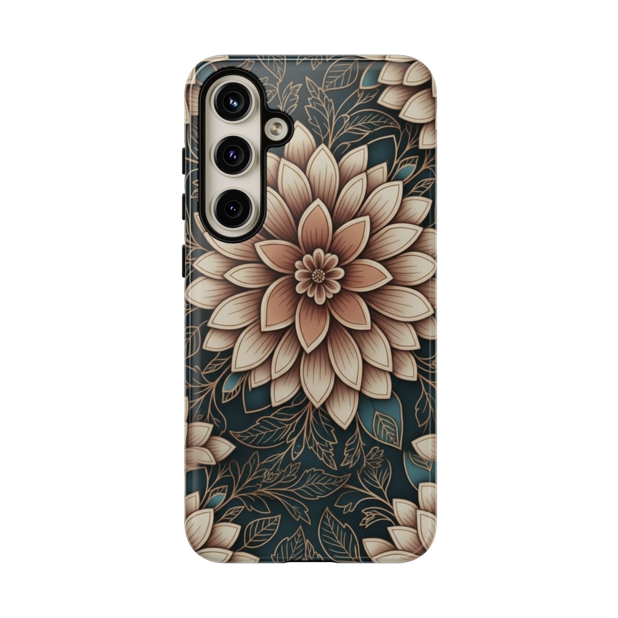 Floral Mandala Tough Phone Case - Boho Dahlia Protective Cover
