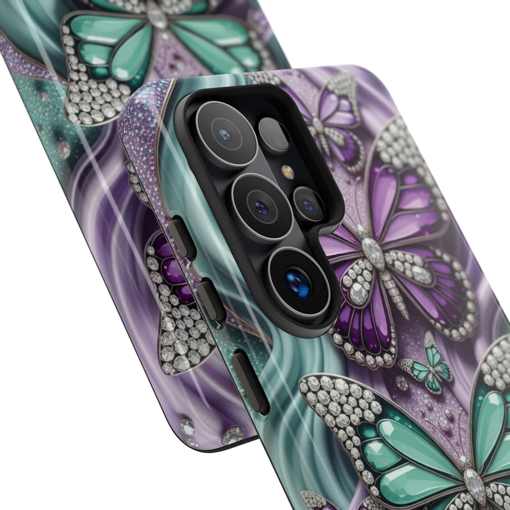 Butterfly Gem Tough Phone Case – Teal & Purple Sparkle Protective Cover