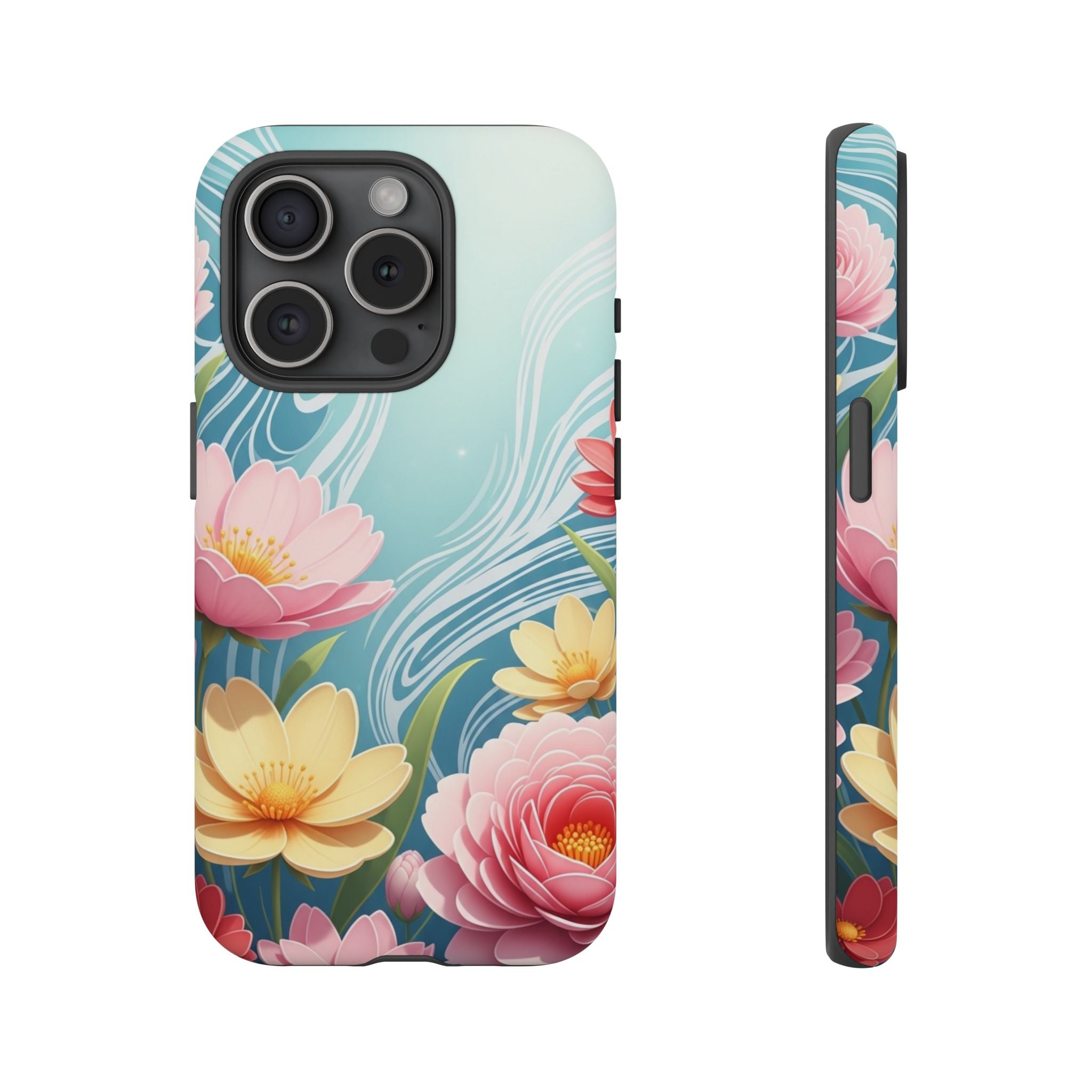 Floral Lotus Tough Phone Case — Watercolor Garden Protective Cover