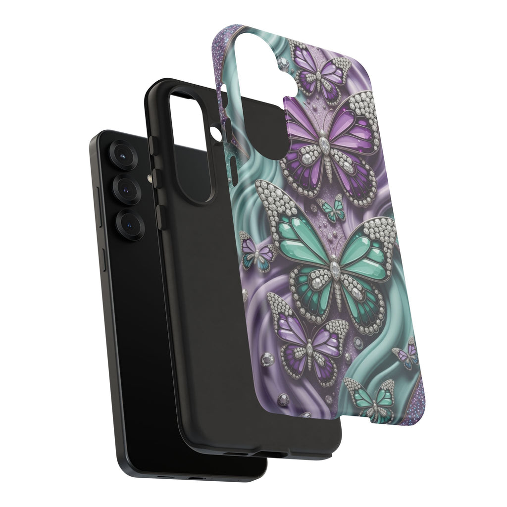Butterfly Gem Tough Phone Case – Teal & Purple Sparkle Protective Cover