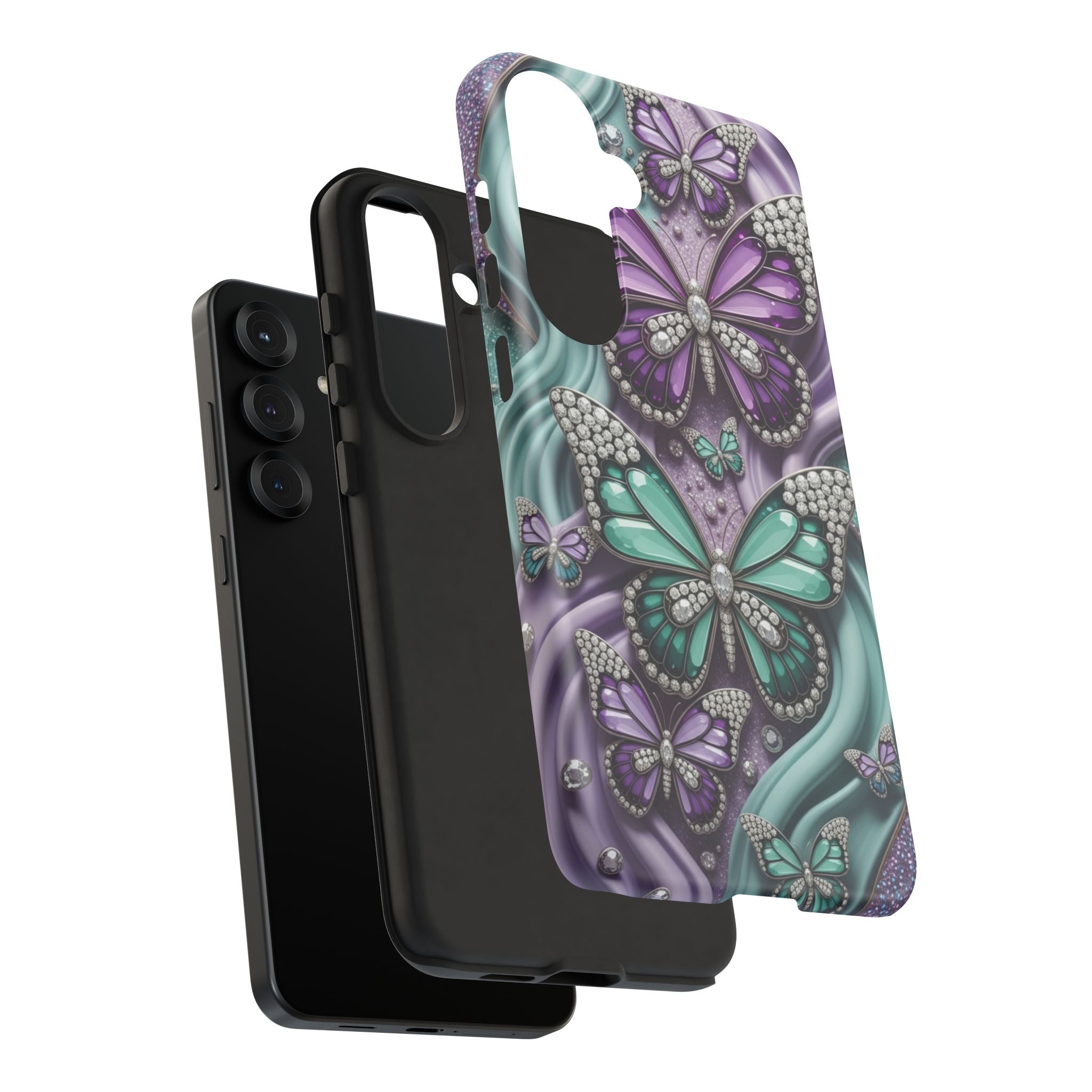 Butterfly Gem Tough Phone Case – Teal & Purple Sparkle Protective Cover