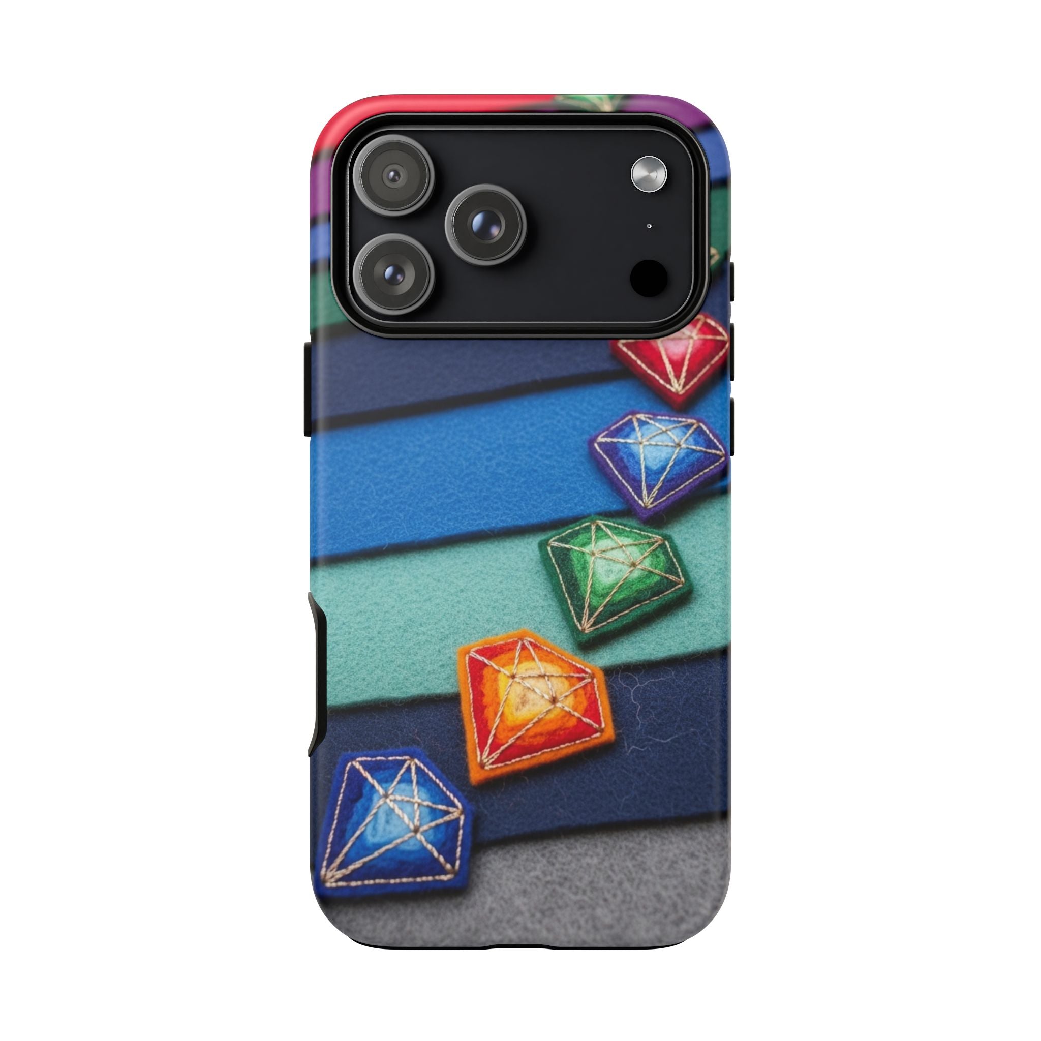 Colorful Gem Stripe Phone Case — Rainbow Diamond Pattern Tough Case