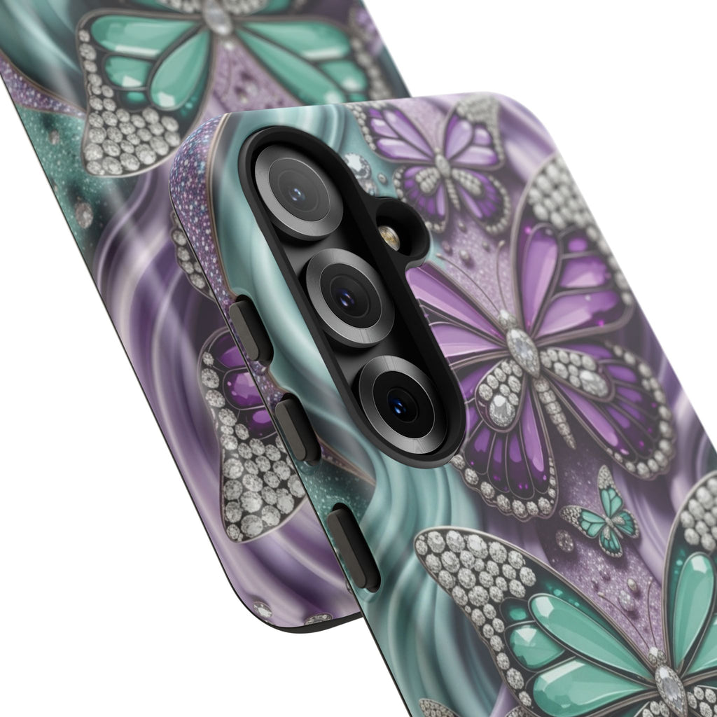 Butterfly Gem Tough Phone Case – Teal & Purple Sparkle Protective Cover