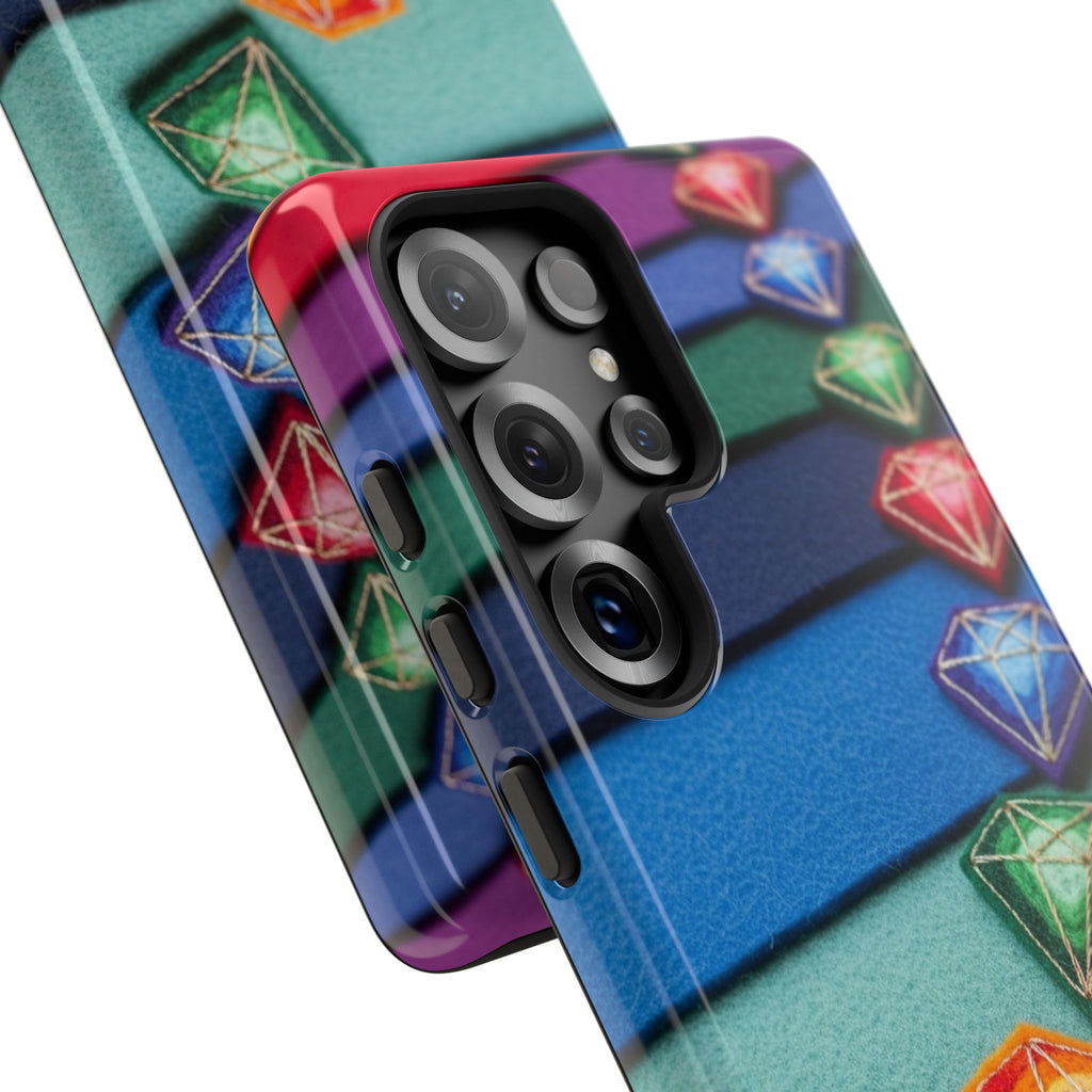 Colorful Gem Stripe Phone Case — Rainbow Diamond Pattern Tough Case