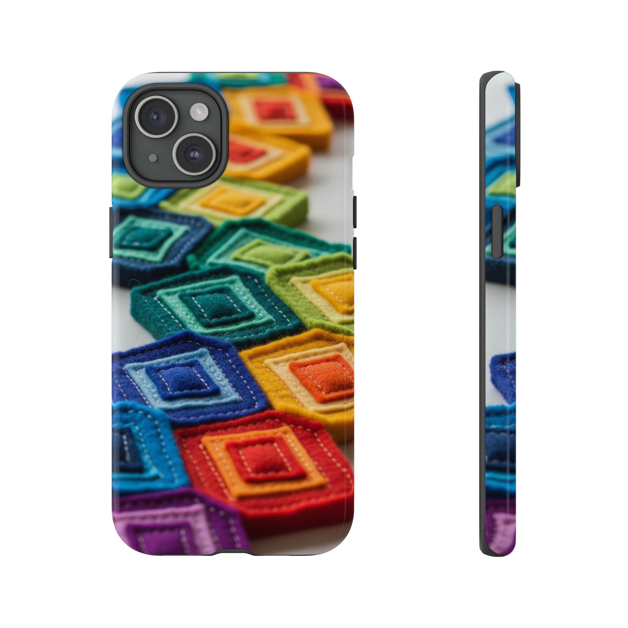 Colorful Geometric Quilt Pattern Phone Case – Bright Rainbow Diamond Tough Case