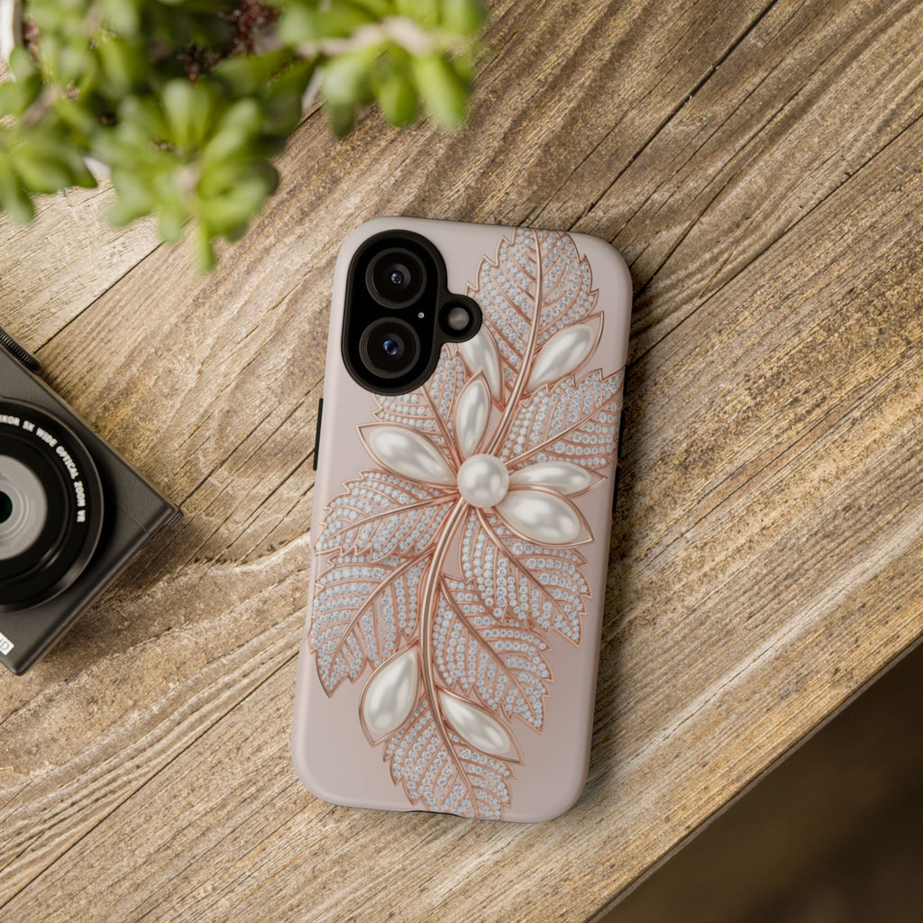 Pearl Floral Phone Case – Rose Gold Leaf iPhone Cover