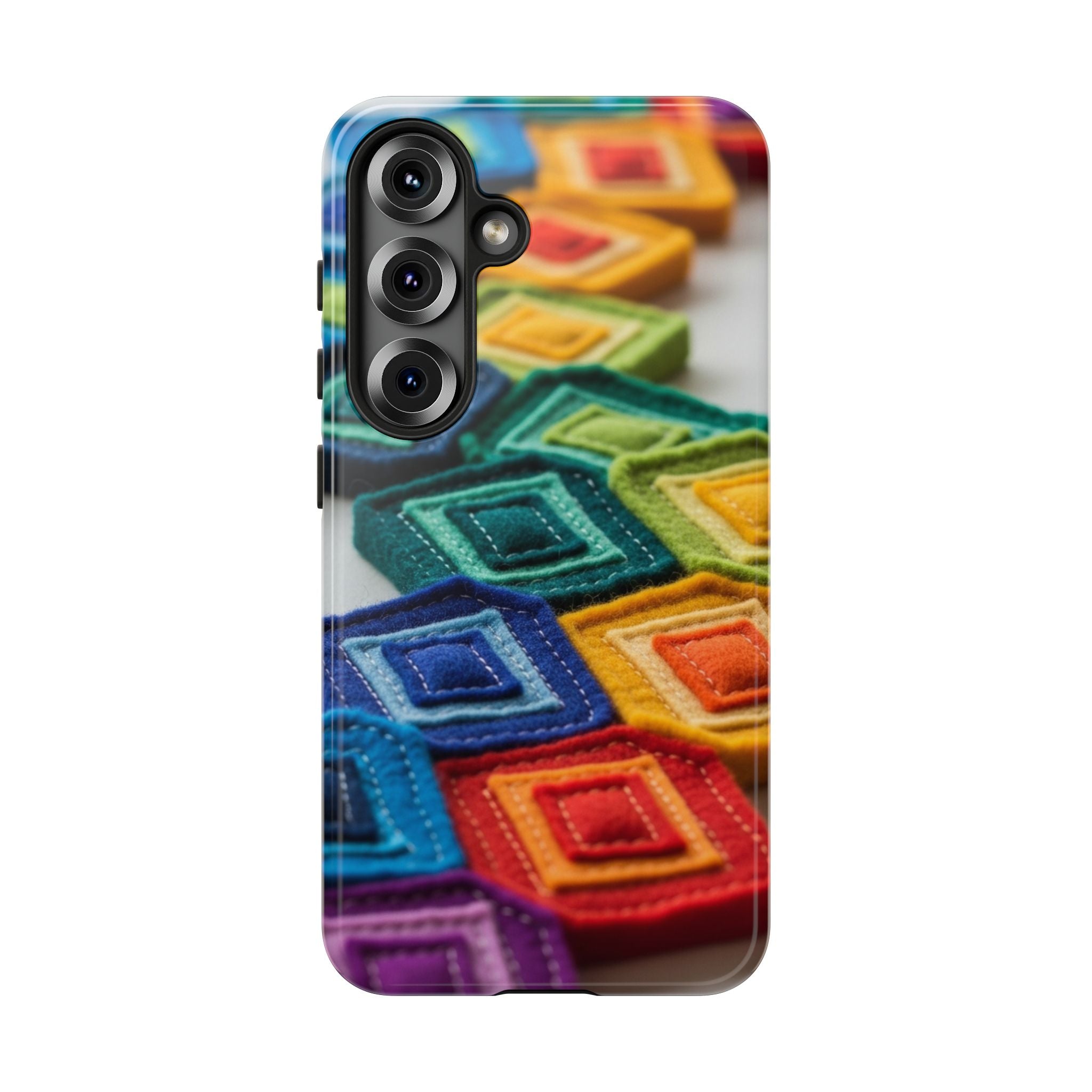 Colorful Geometric Quilt Pattern Phone Case – Bright Rainbow Diamond Tough Case