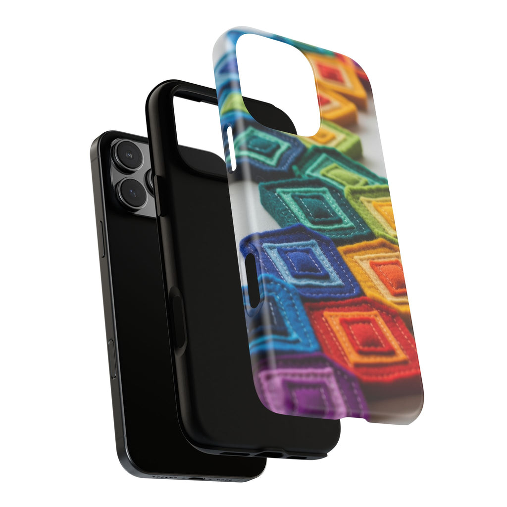 Colorful Geometric Quilt Pattern Phone Case – Bright Rainbow Diamond Tough Case