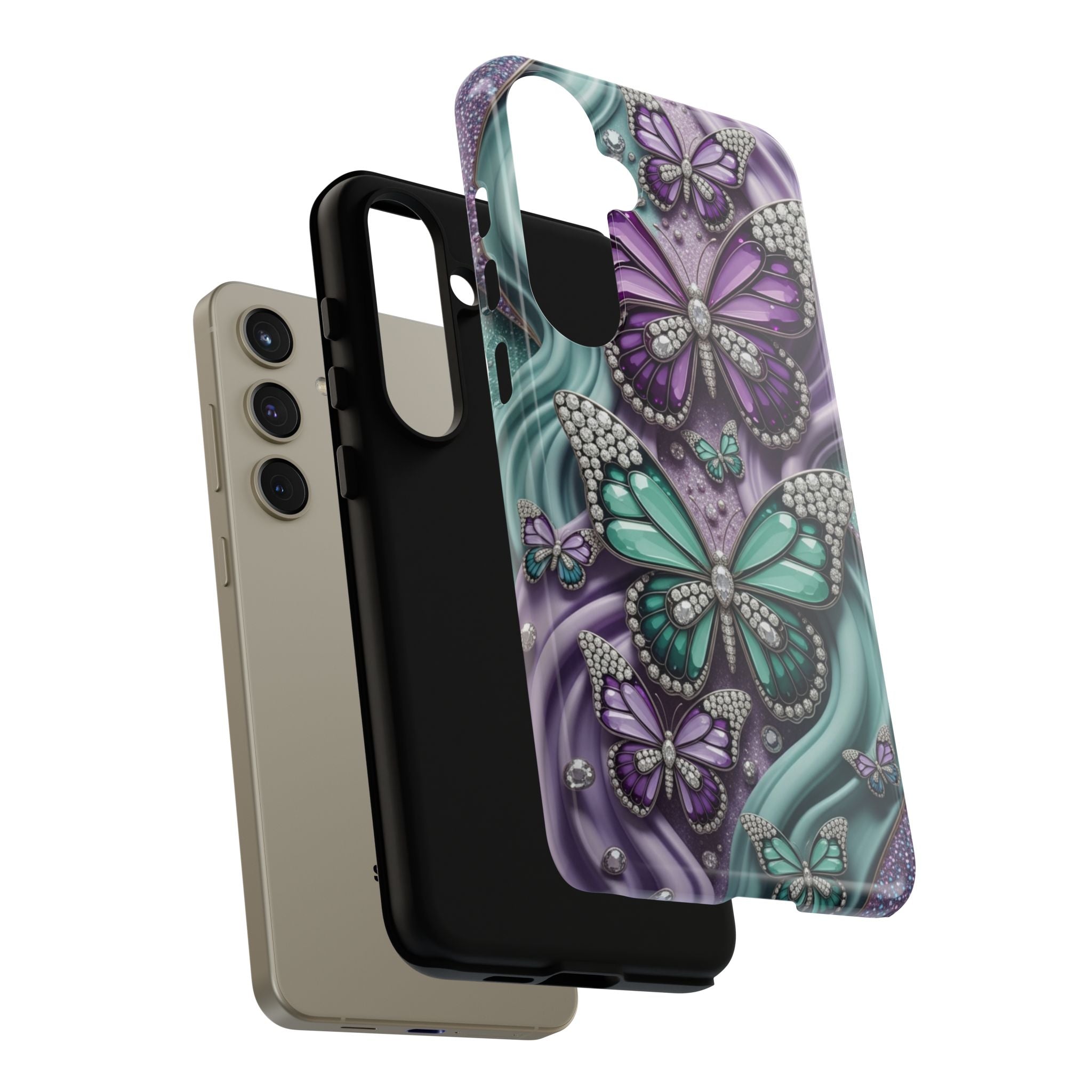 Butterfly Gem Tough Phone Case – Teal & Purple Sparkle Protective Cover